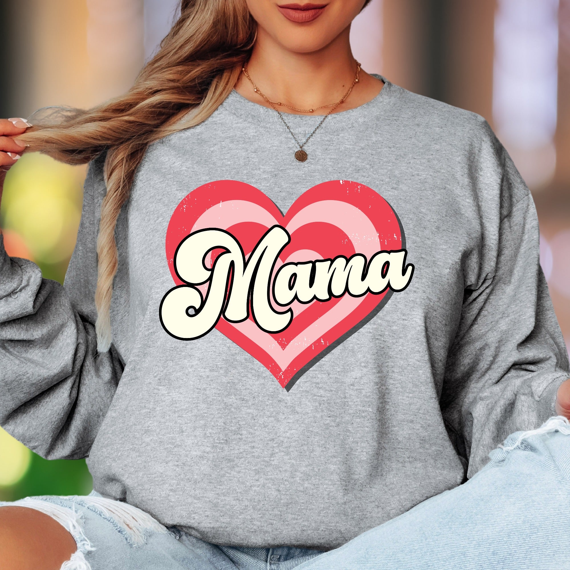 "Mama" | Retro Heart Unisex Adult Long Sleeve T-Shirt | Motherhood Lifestyle