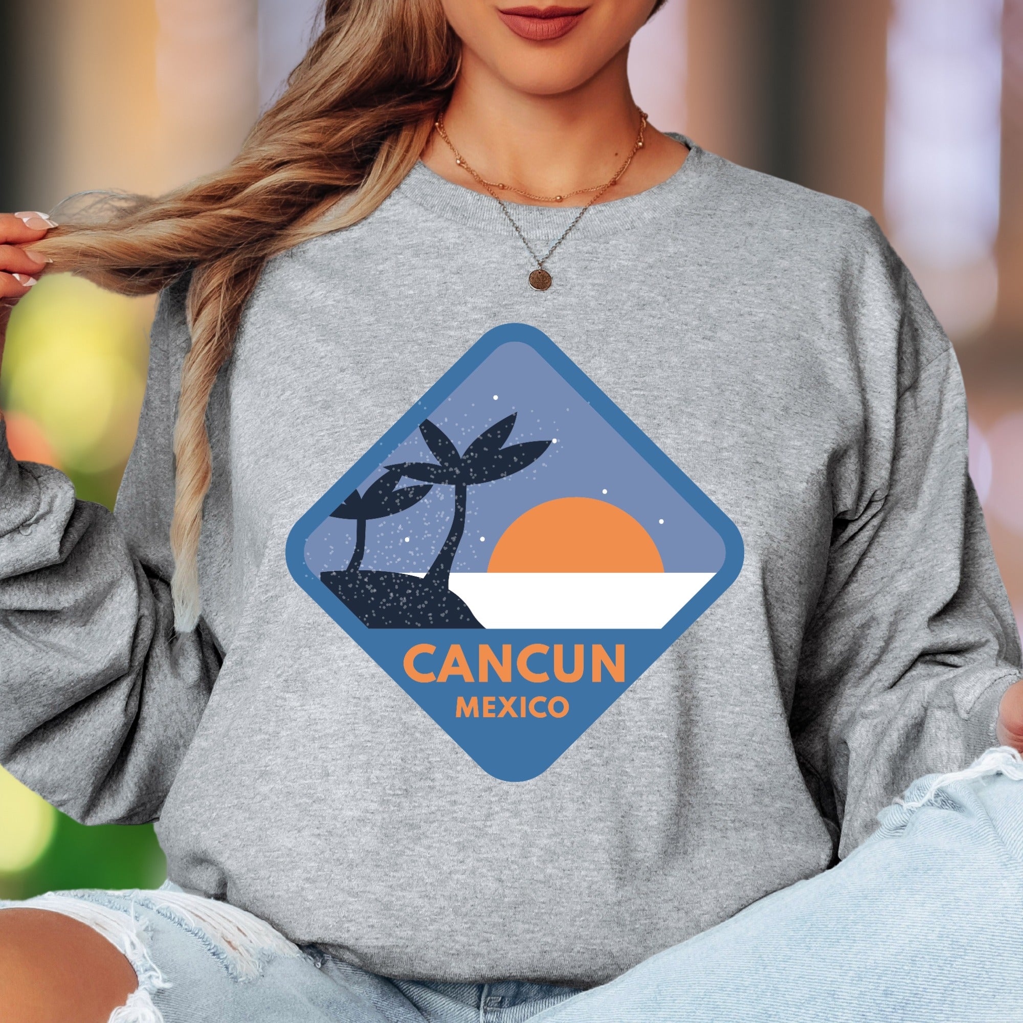 "Cancun Mexico" | Retro Travel Unisex Adult Long Sleeve T-Shirt | Vacation Lifestyle