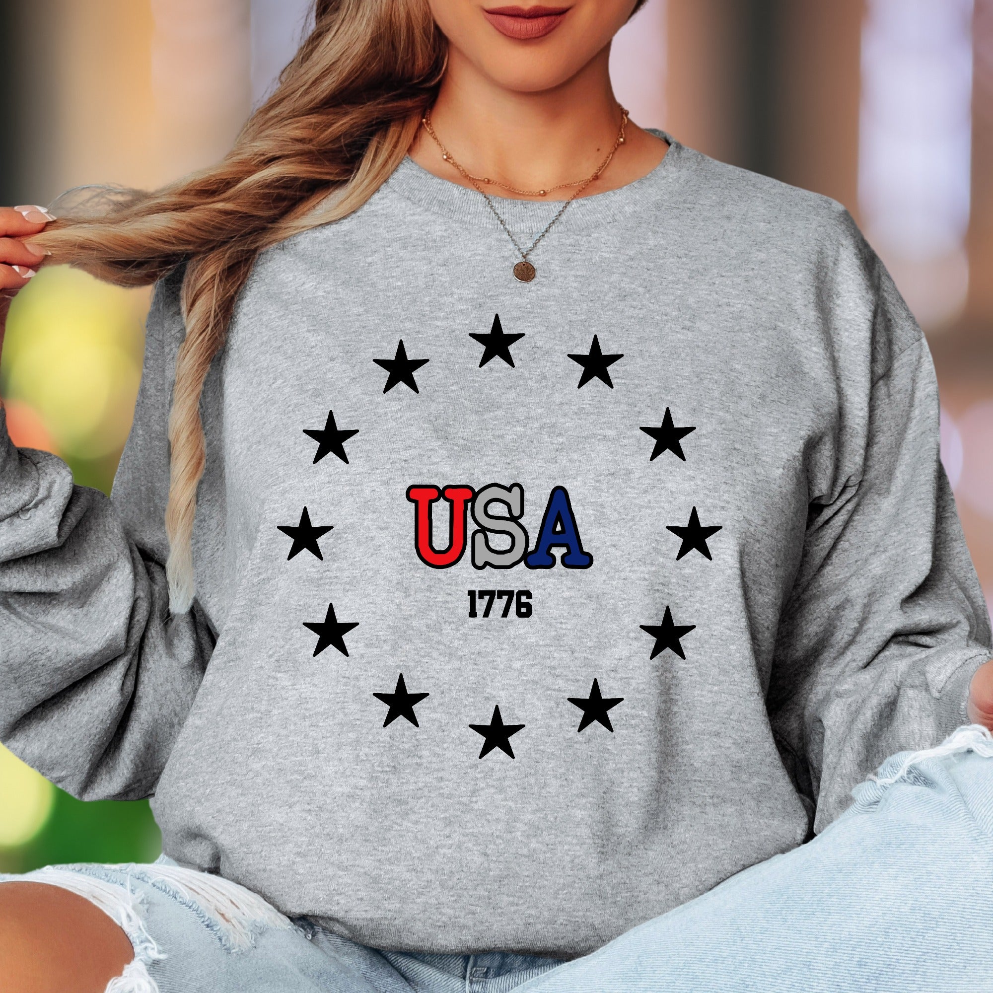"USA 1776" | Patriot Stars Unisex Adult Long Sleeve T-Shirt | American Pride