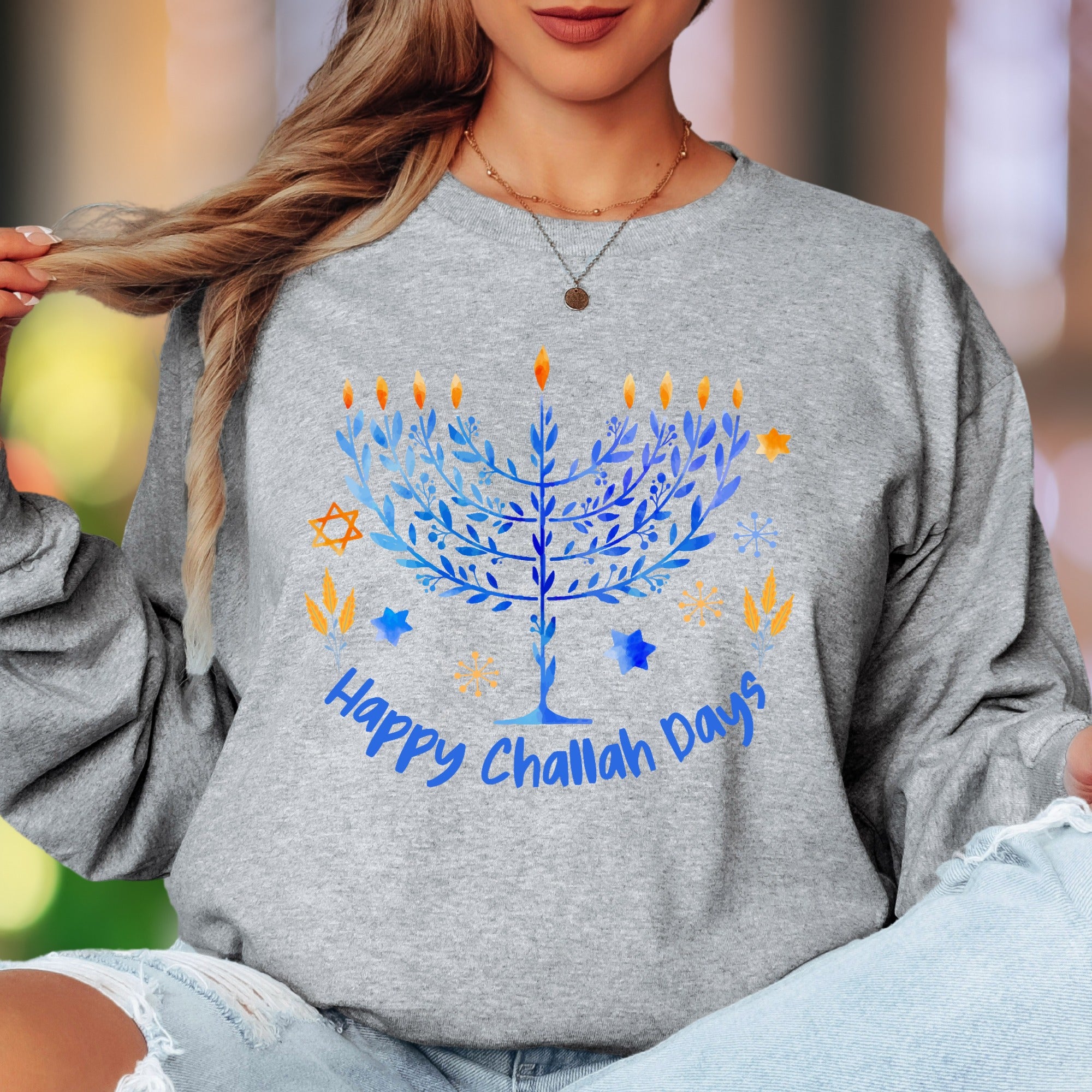 "Happy Challah Days" | Festive Menorah Unisex Adult Long Sleeve T-Shirt | Holiday Lifestyle