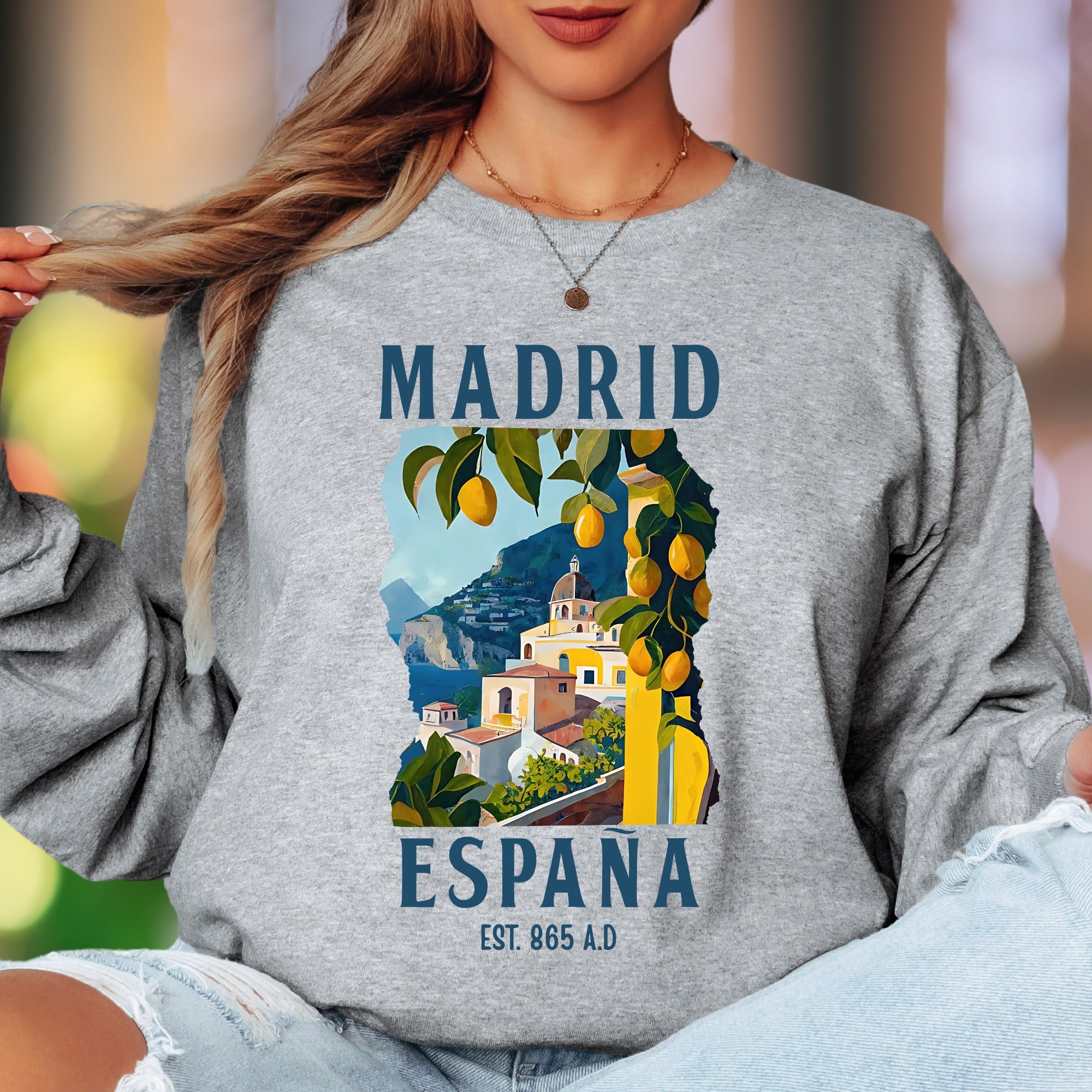 "Madrid España Est. 865 A.D" | Vintage Travel Unisex Adult Long Sleeve T-Shirt | European Lifestyle