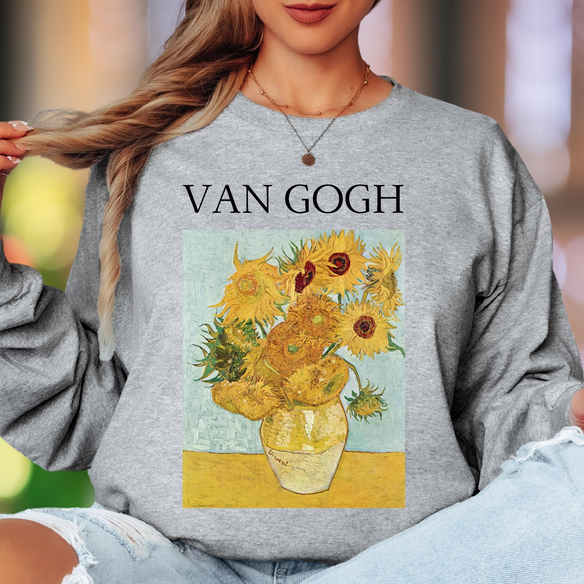 "Van Gogh Sunflowers" | Artistic Vintage Unisex Adult Long Sleeve T-Shirt | Art Lover Apparel