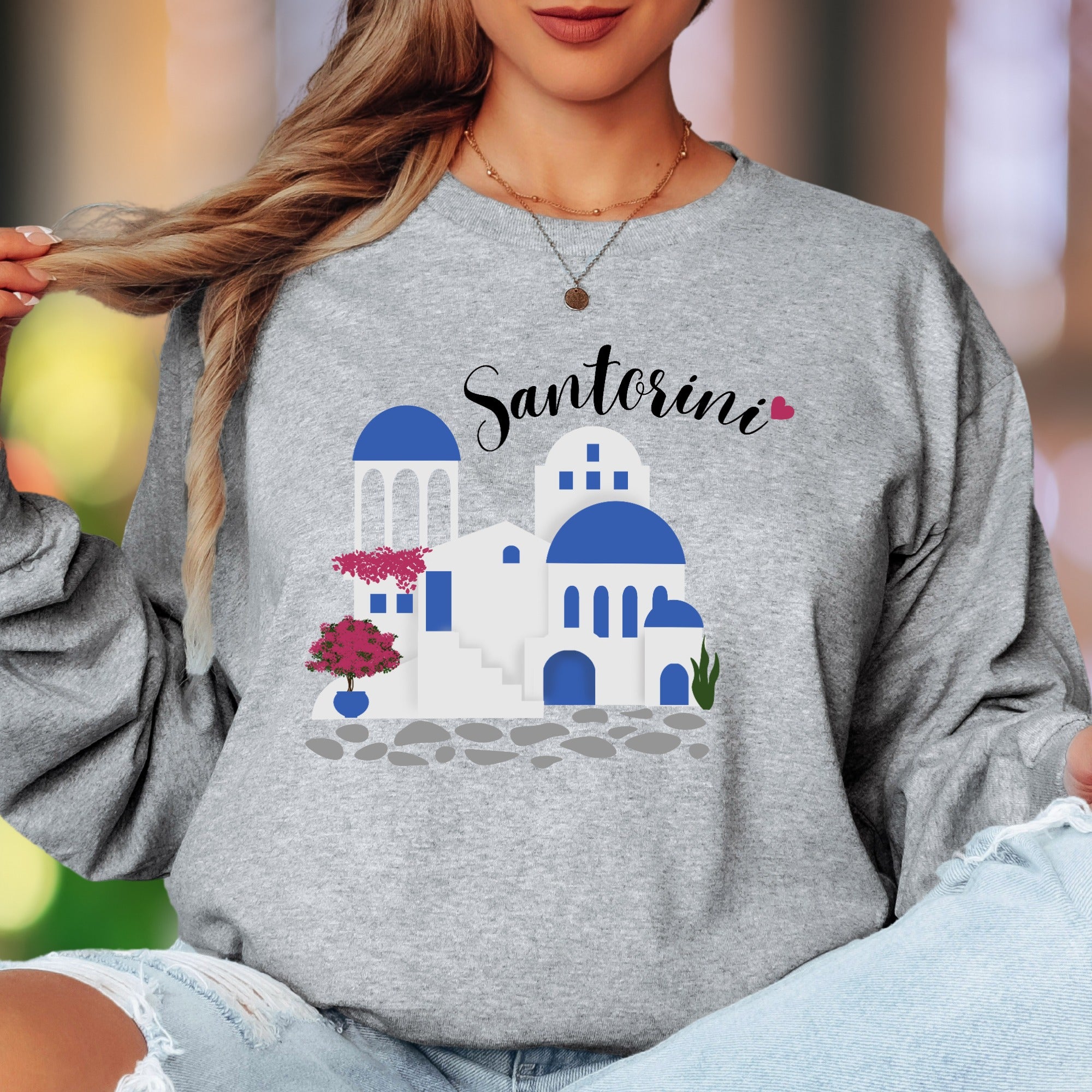 "Santorini" | Minimal Travel Unisex Adult Long Sleeve T-Shirt | Vacation & Wanderlust