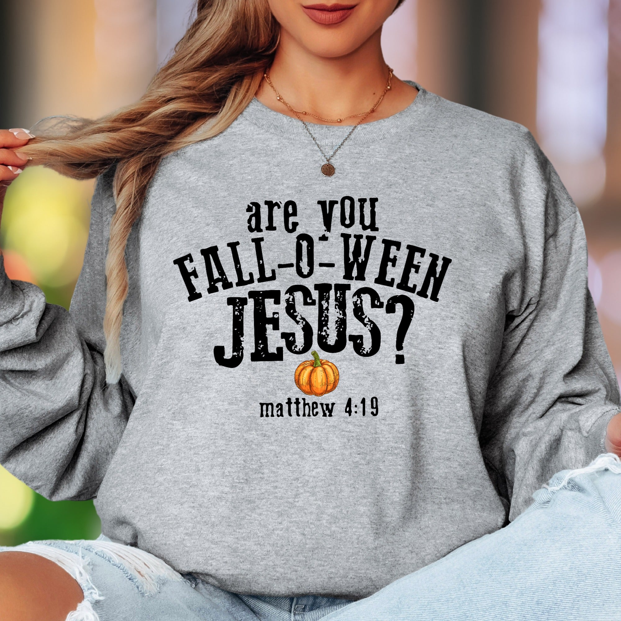 "Are You Fall-O-Ween Jesus?" | Playful Typography Unisex Adult Long Sleeve T-Shirt | Faith-Inspired Fun