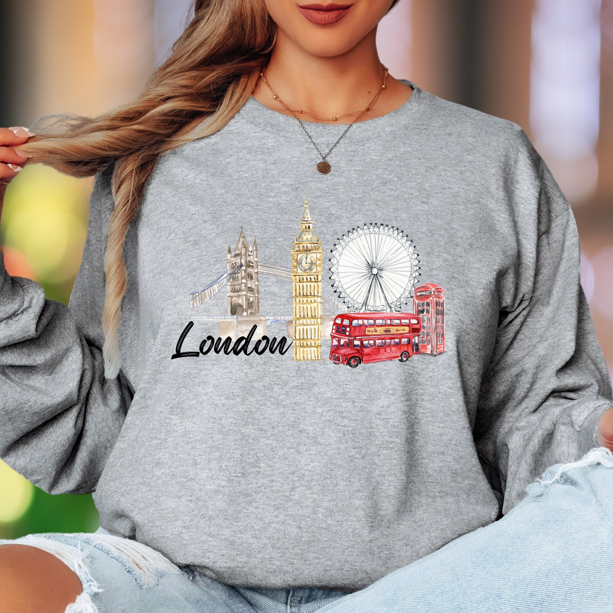 "London" | Watercolor Cityscape Unisex Adult Long Sleeve T-Shirt | Travel & Culture Lifestyle