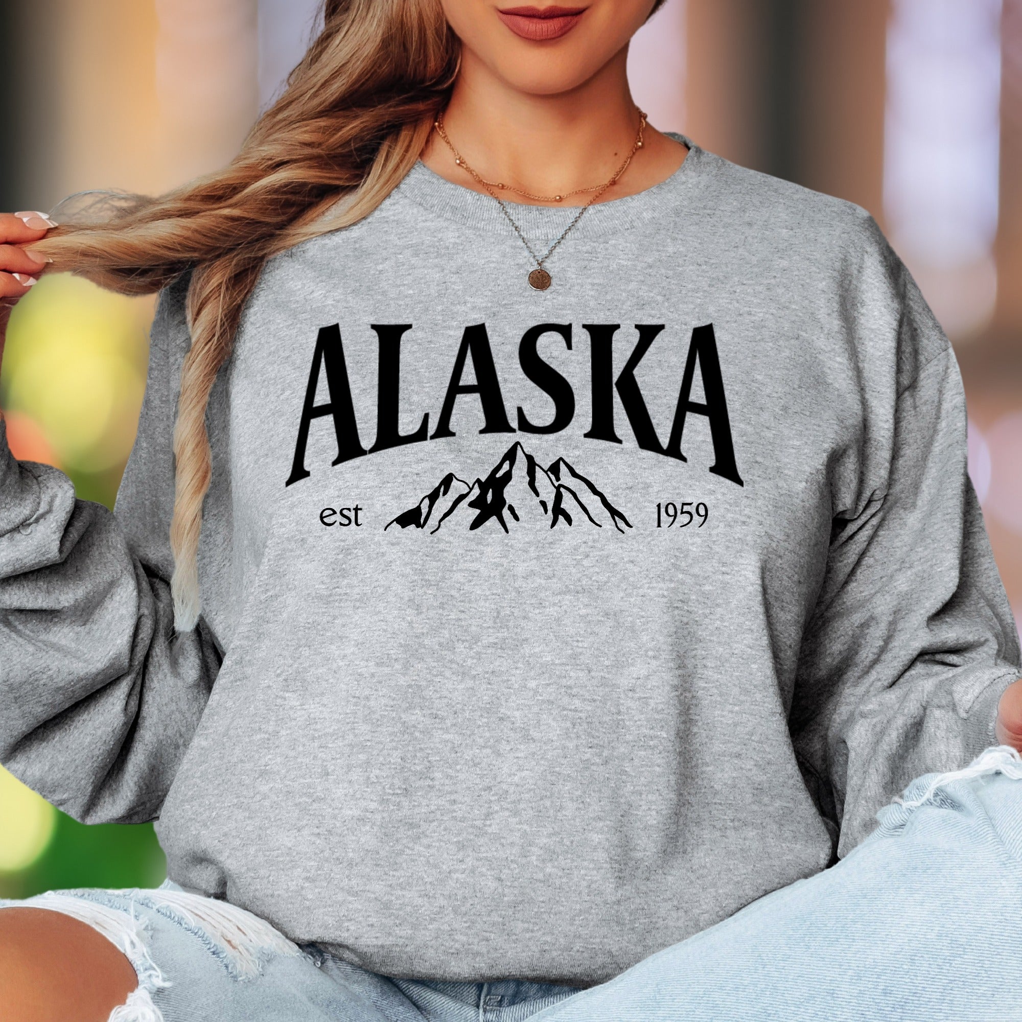 "Alaska Est 1959" | Vintage Mountain Unisex Adult Long Sleeve T-Shirt | Nature Inspired Apparel