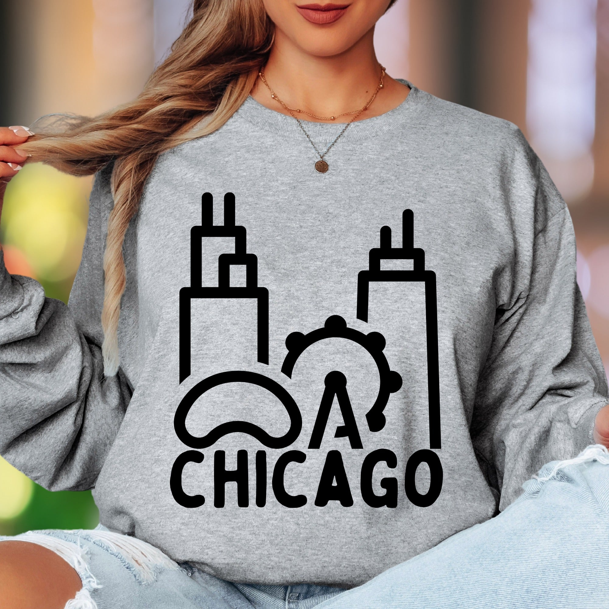 "CHICAGO" | Minimal Skyline Unisex Adult Long Sleeve T-Shirt | City Pride