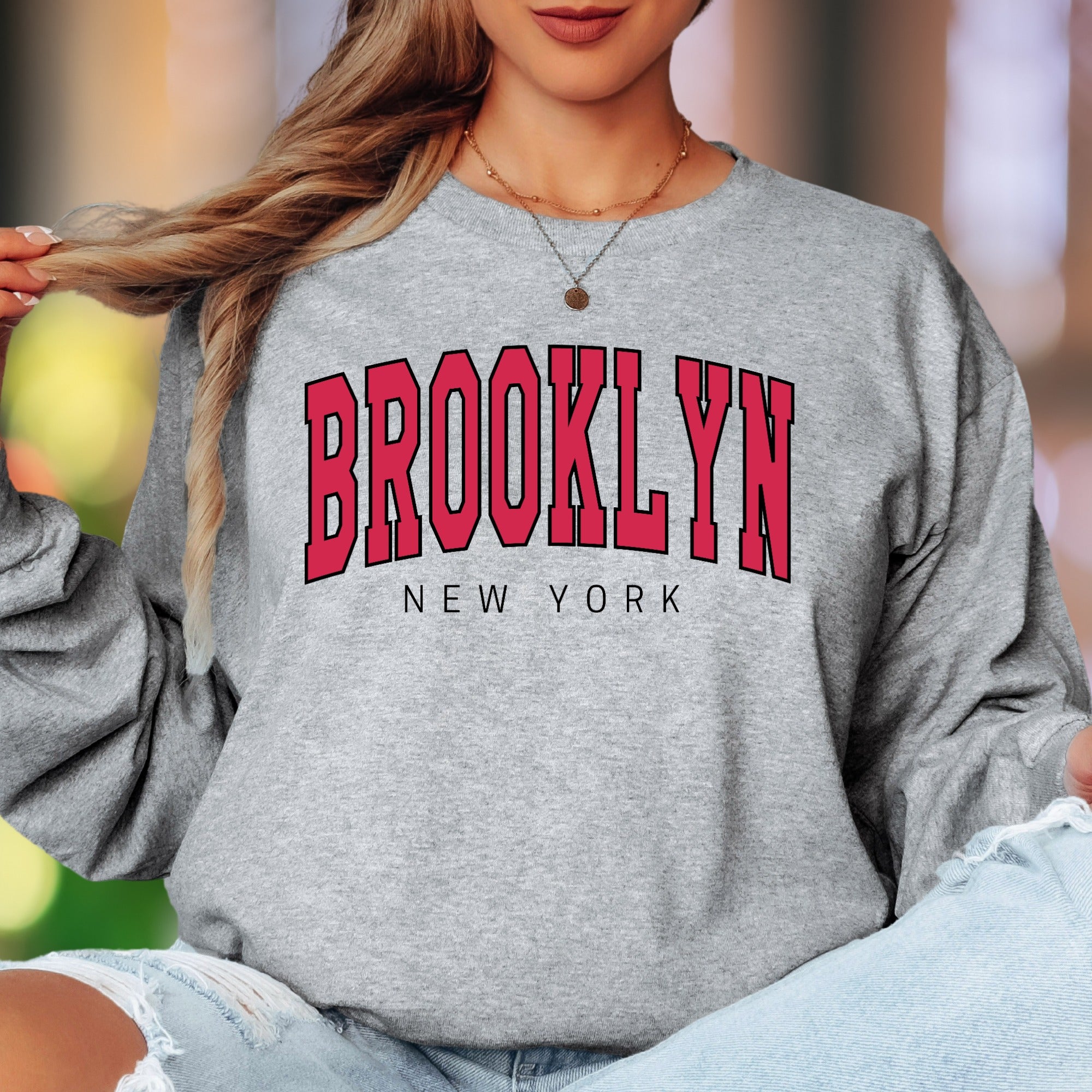 "BROOKLYN NEW YORK" | Retro College Font Unisex Adult Long Sleeve T-Shirt | City Pride Streetwear