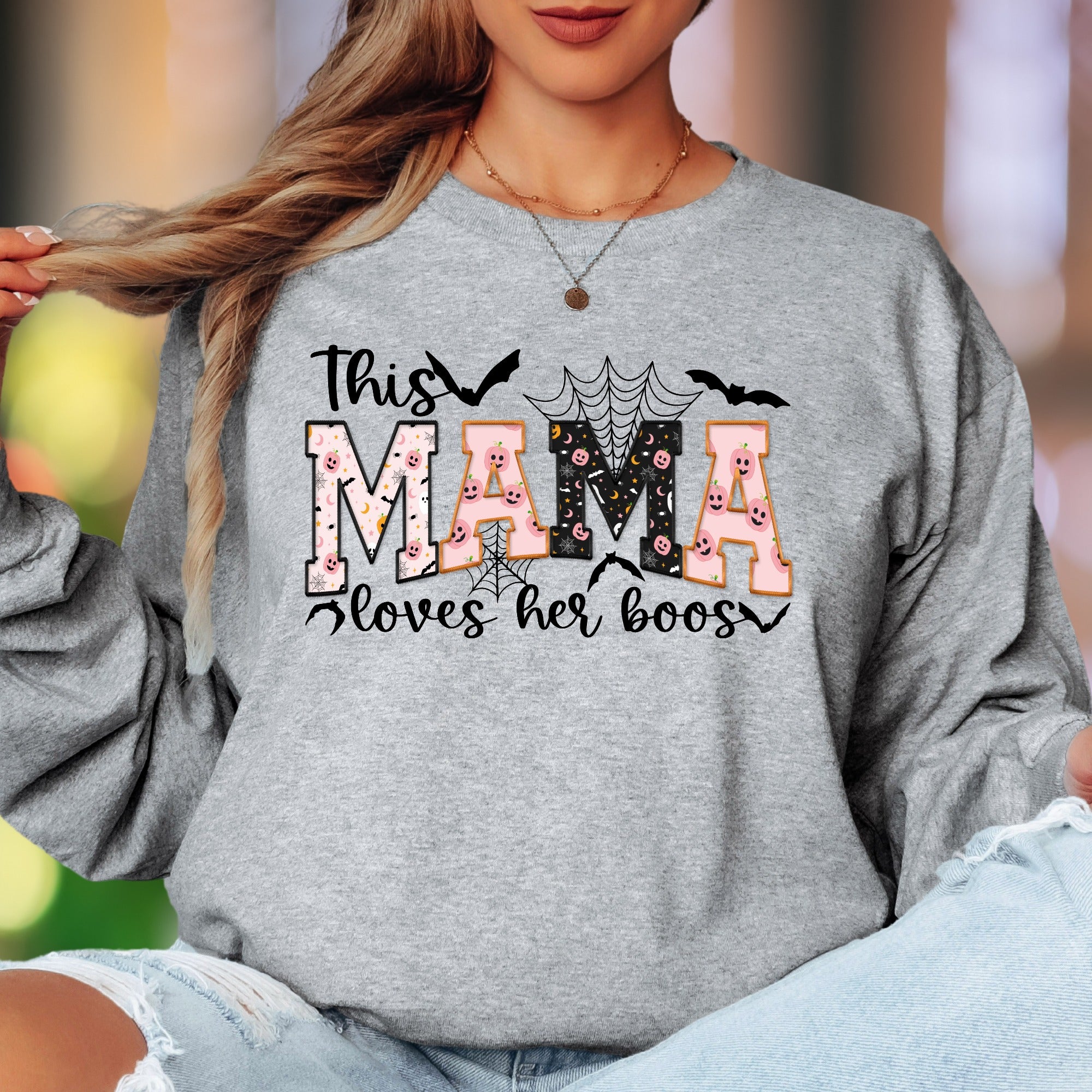 "This Mama Loves Her Boos" | Halloween Spooky Unisex Adult Long Sleeve T-Shirt | Festive Mommy Lifestyle