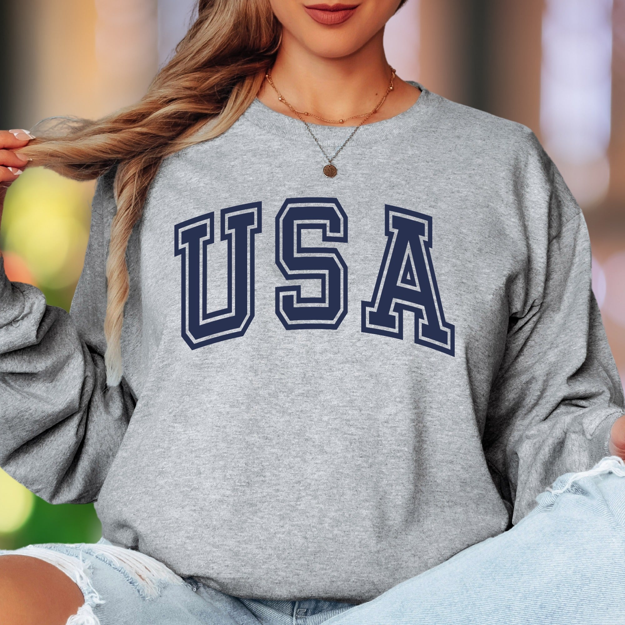 "USA" | Bold Typography Unisex Adult Long Sleeve T-Shirt | Patriotic Lifestyle