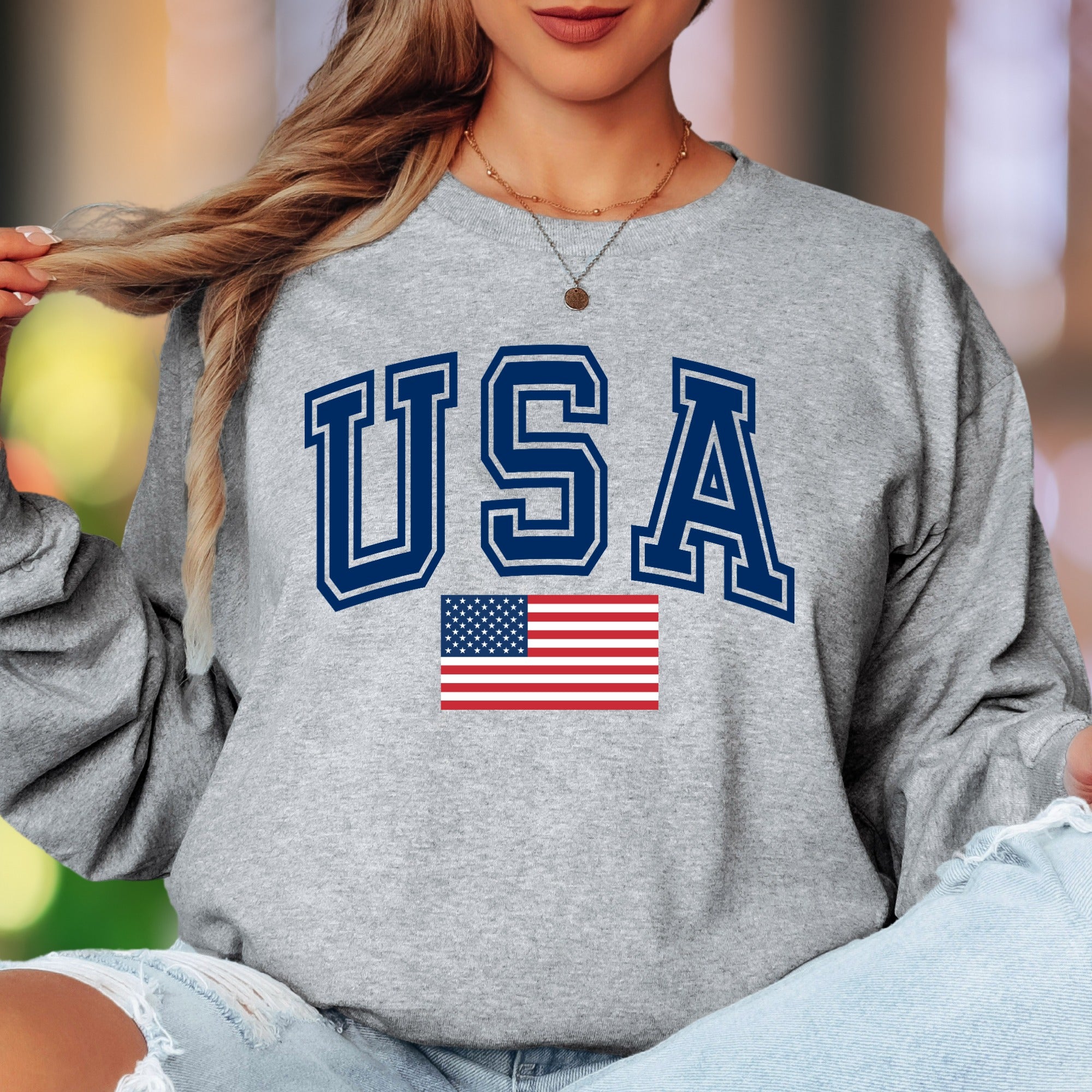 "USA" | Patriotic Bold Typography Unisex Adult Long Sleeve T-Shirt | American Pride Apparel