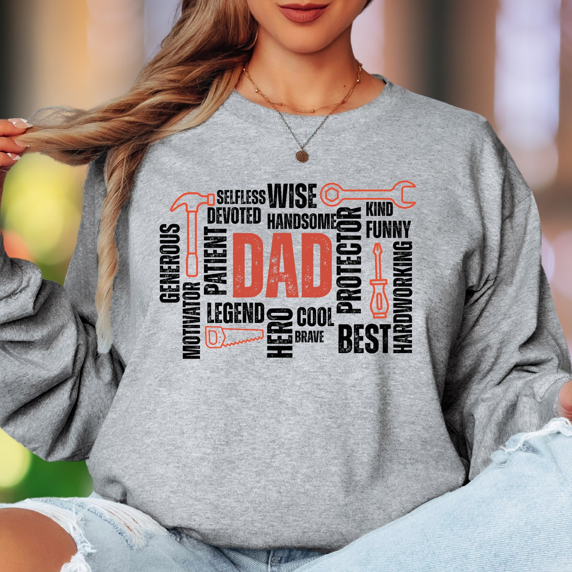 "DAD" Word Cloud | Typography Unisex Adult Long Sleeve T-Shirt | Father's Day Gift