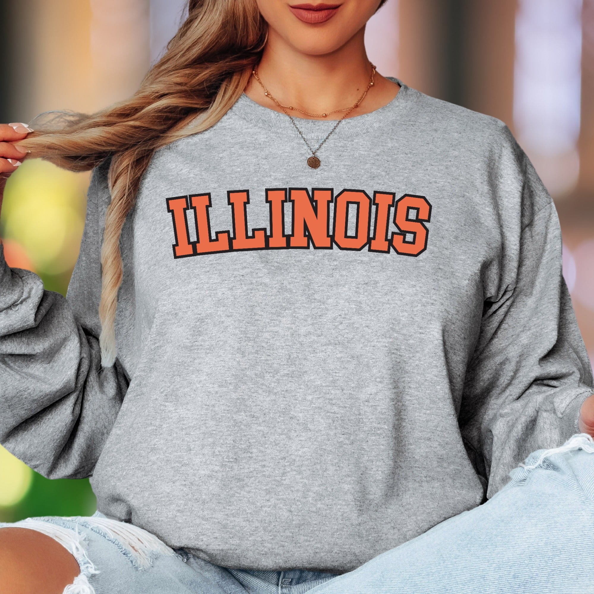"ILLINOIS" | Collegiate Style Unisex Adult Long Sleeve T-Shirt | Classic Fanwear
