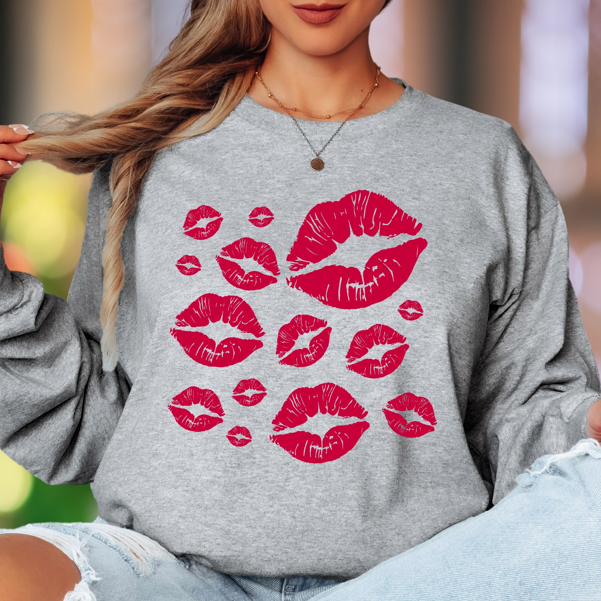 "Pink Kisses" | Playful Pattern Unisex Adult Long Sleeve T-Shirt | Flirty Lifestyle