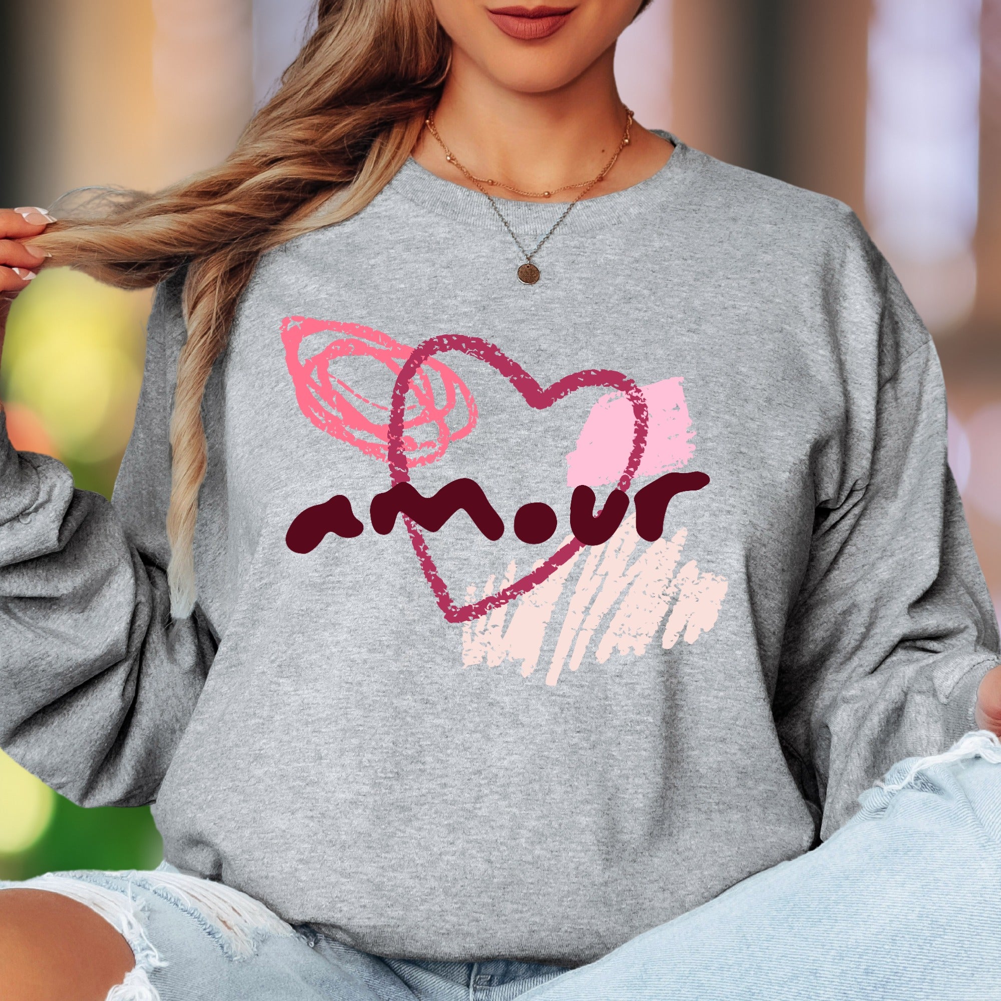 "Amour" | Abstract Brushstroke Unisex Adult Long Sleeve T-Shirt | Romantic Expression