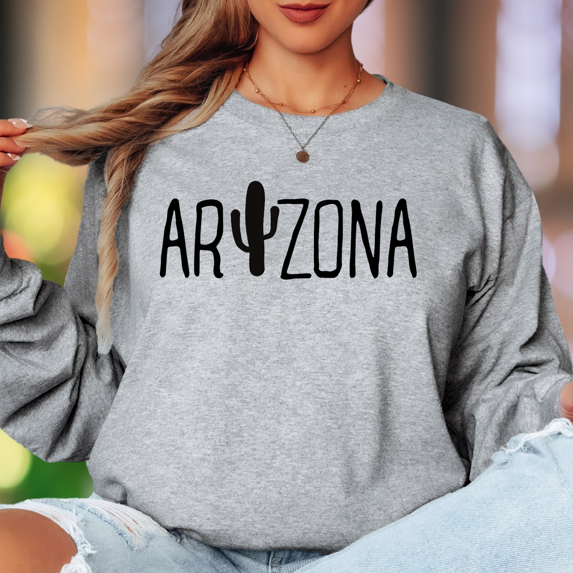 "Arizona" | Cactus Typography Unisex Adult Long Sleeve T-Shirt | Desert Lifestyle Apparel
