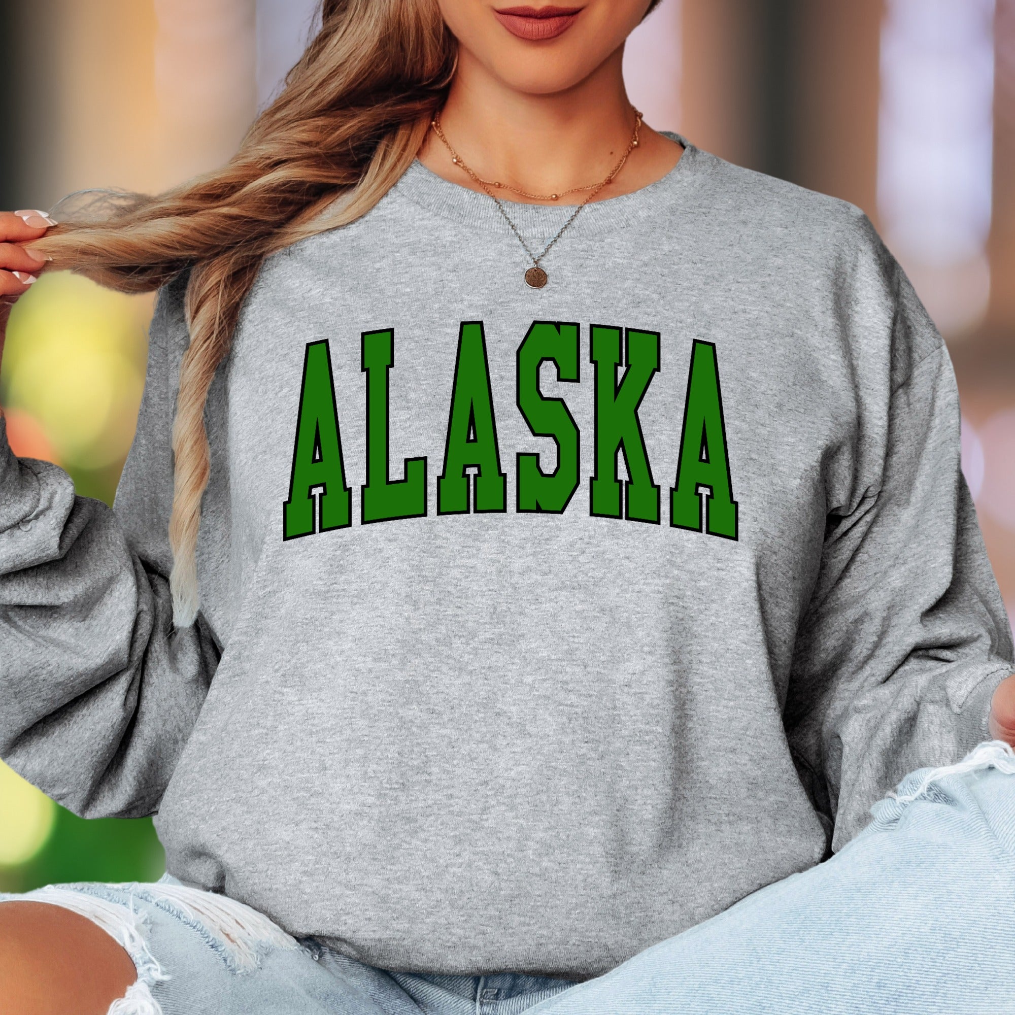 "ALASKA" | Varsity Typography Unisex Adult Long Sleeve T-Shirt | State Pride Lifestyle
