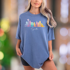 Seattle Skyline Comfort Colors T-Shirt - Cityscape Art, Washington Souvenir Tee