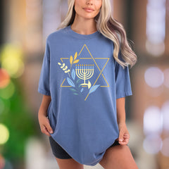 Star & Menorah Botanical Design | Comfort Colors Unisex Adult T-Shirt | Festive Lifestyle