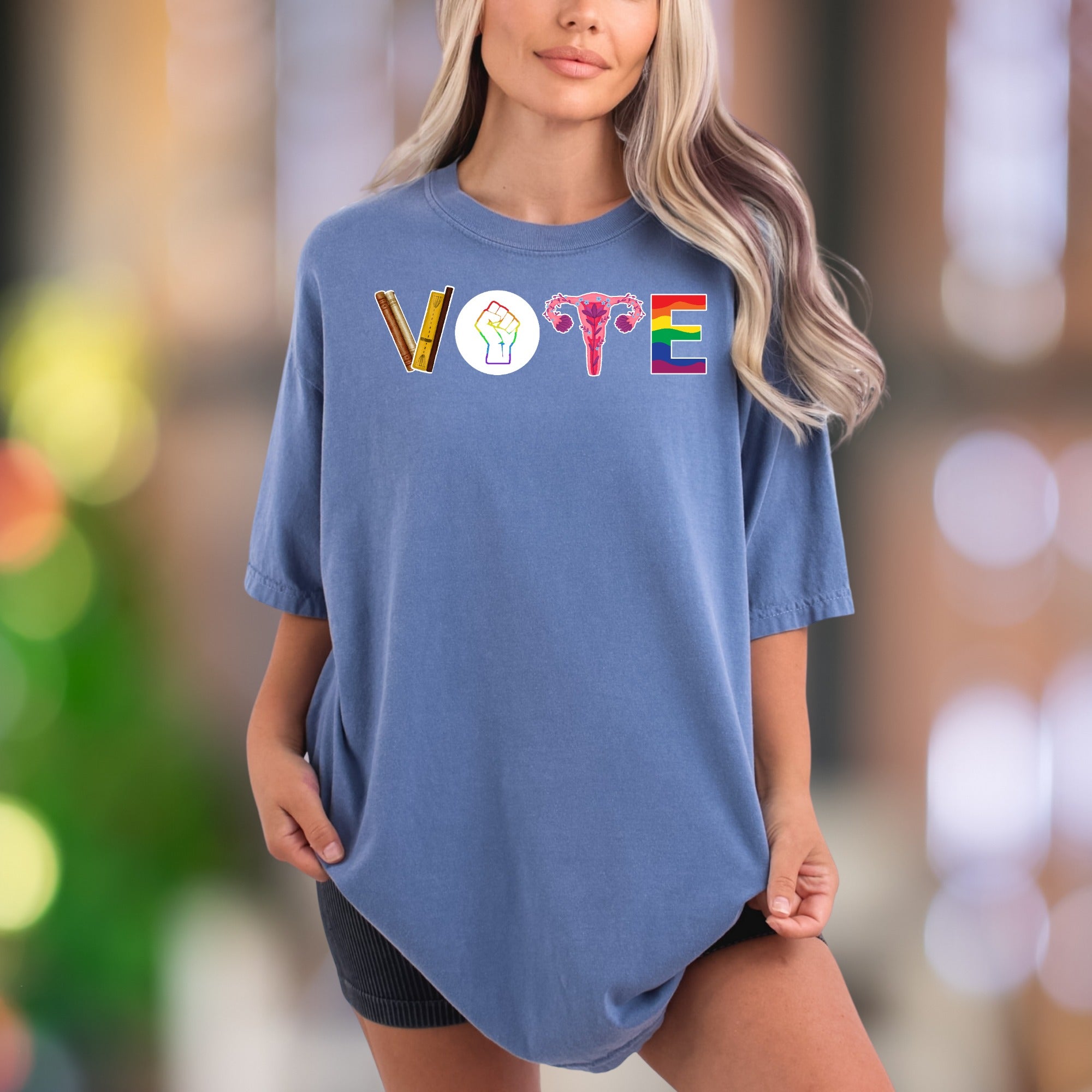 "VOTE" | Comfort Colors Unisex Adult T-Shirt | Empowering Rainbow Graphic Tee