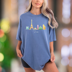 Paris Cityscape Skyline | Comfort Colors Unisex Adult T-Shirt | Travel Lover Gift