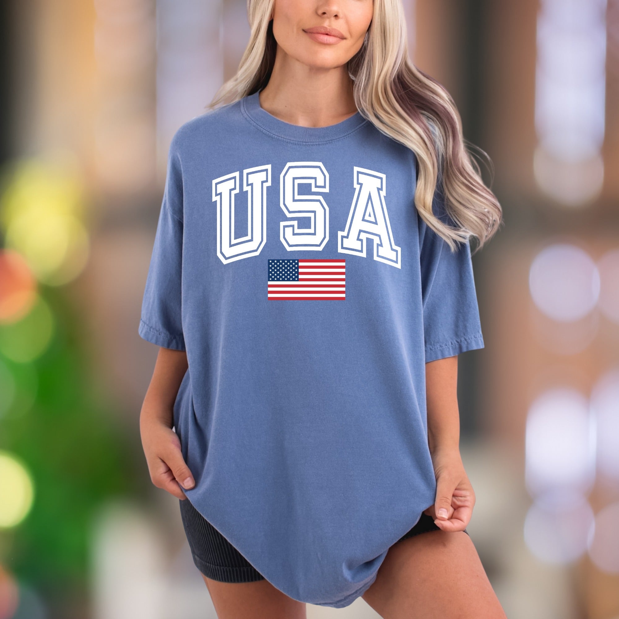 "USA" | Comfort Colors Unisex Adult T-Shirt | Patriotic American Flag Style