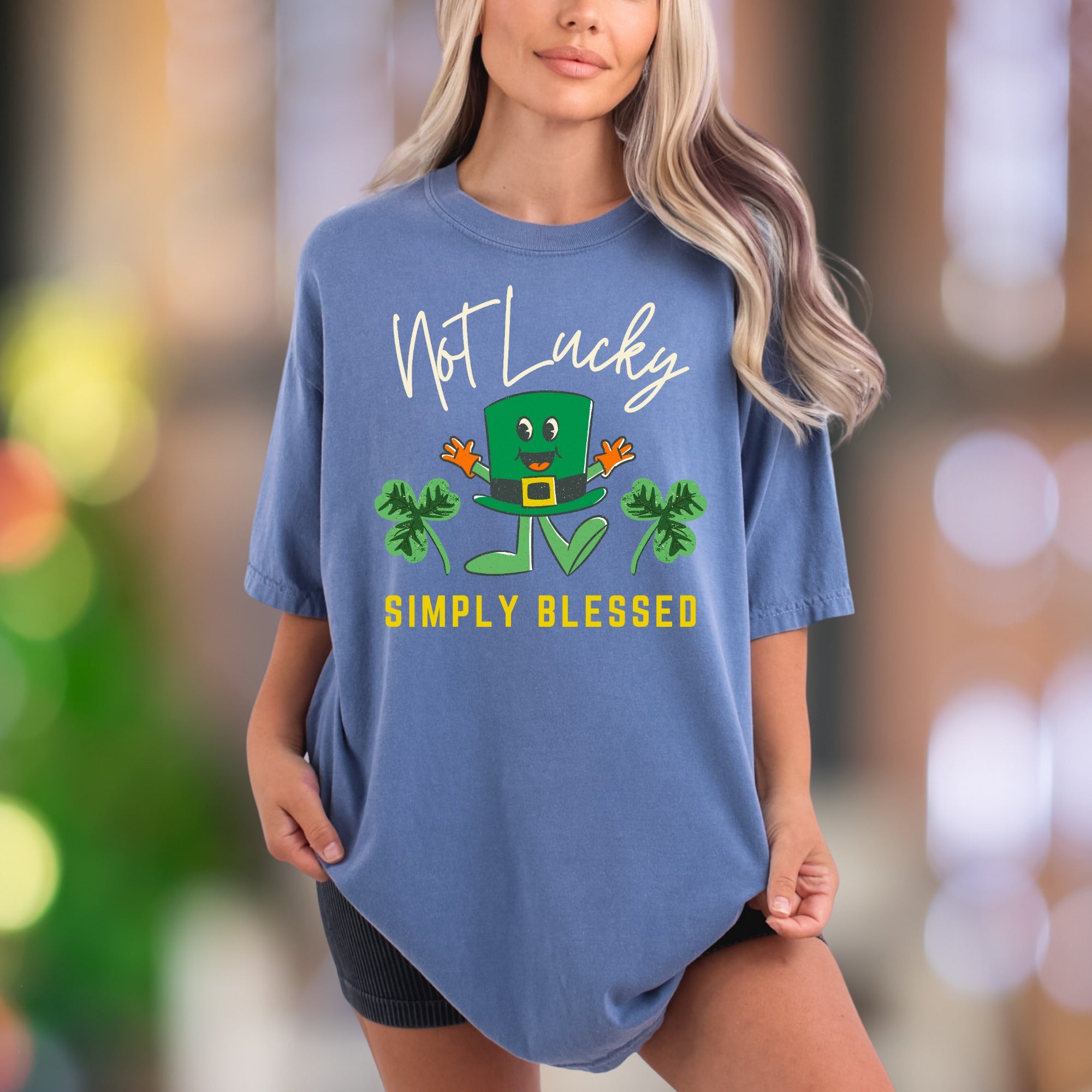 "Not Lucky Simply Blessed" | Comfort Colors Unisex Adult T-Shirt | Humorous Blessed Style
