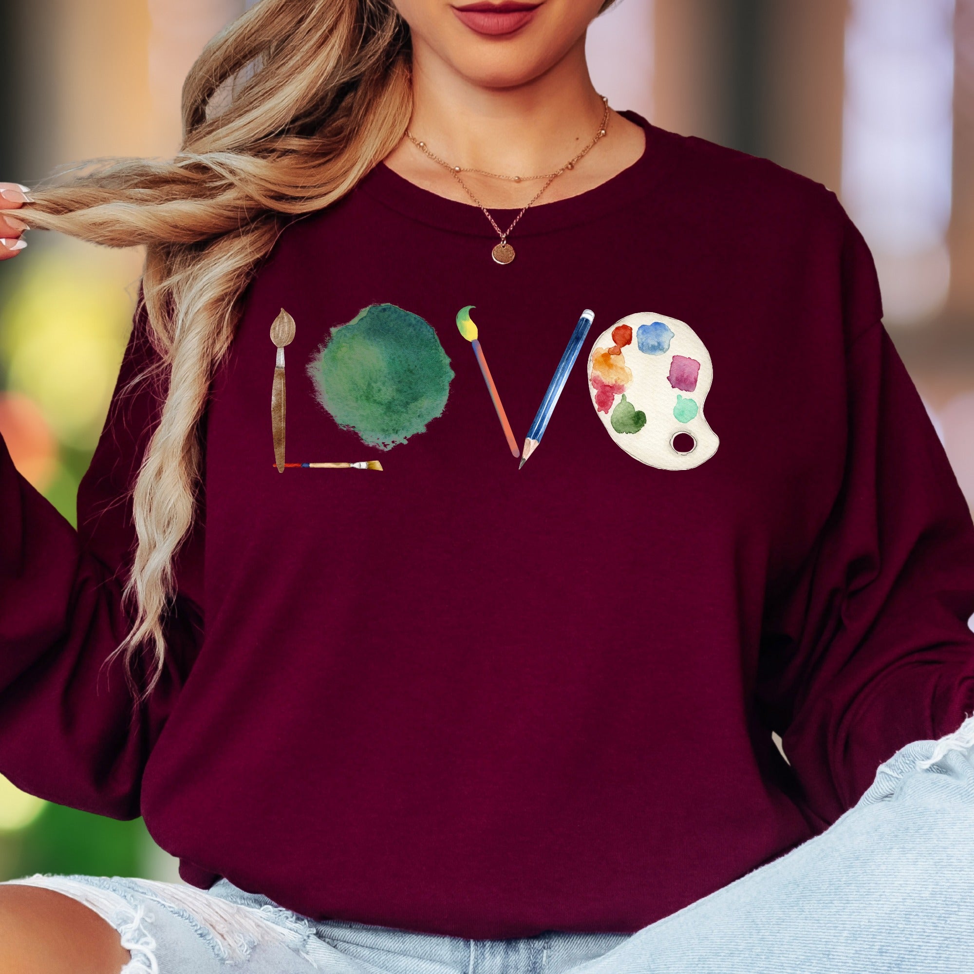 "LOVE" | Artistic Watercolor Unisex Adult Long Sleeve T-Shirt | Creative Lifestyle