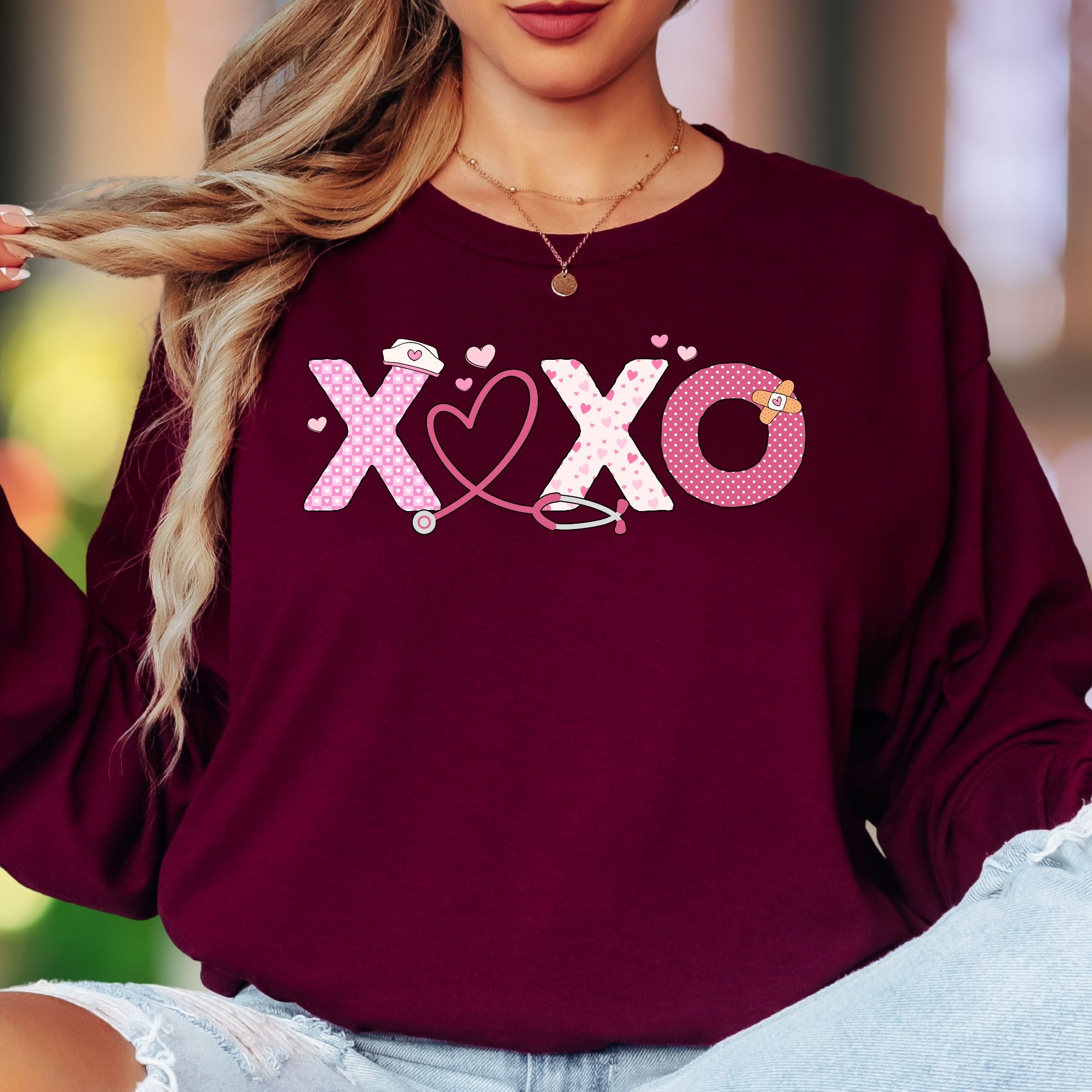 "XOXO Nurse" | Modern Playful Unisex Adult Long Sleeve T-Shirt | Healthcare Lifestyle