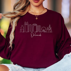 "Orlando" | Minimal Skyline Unisex Adult Long Sleeve T-Shirt | Travel & City Lifestyle