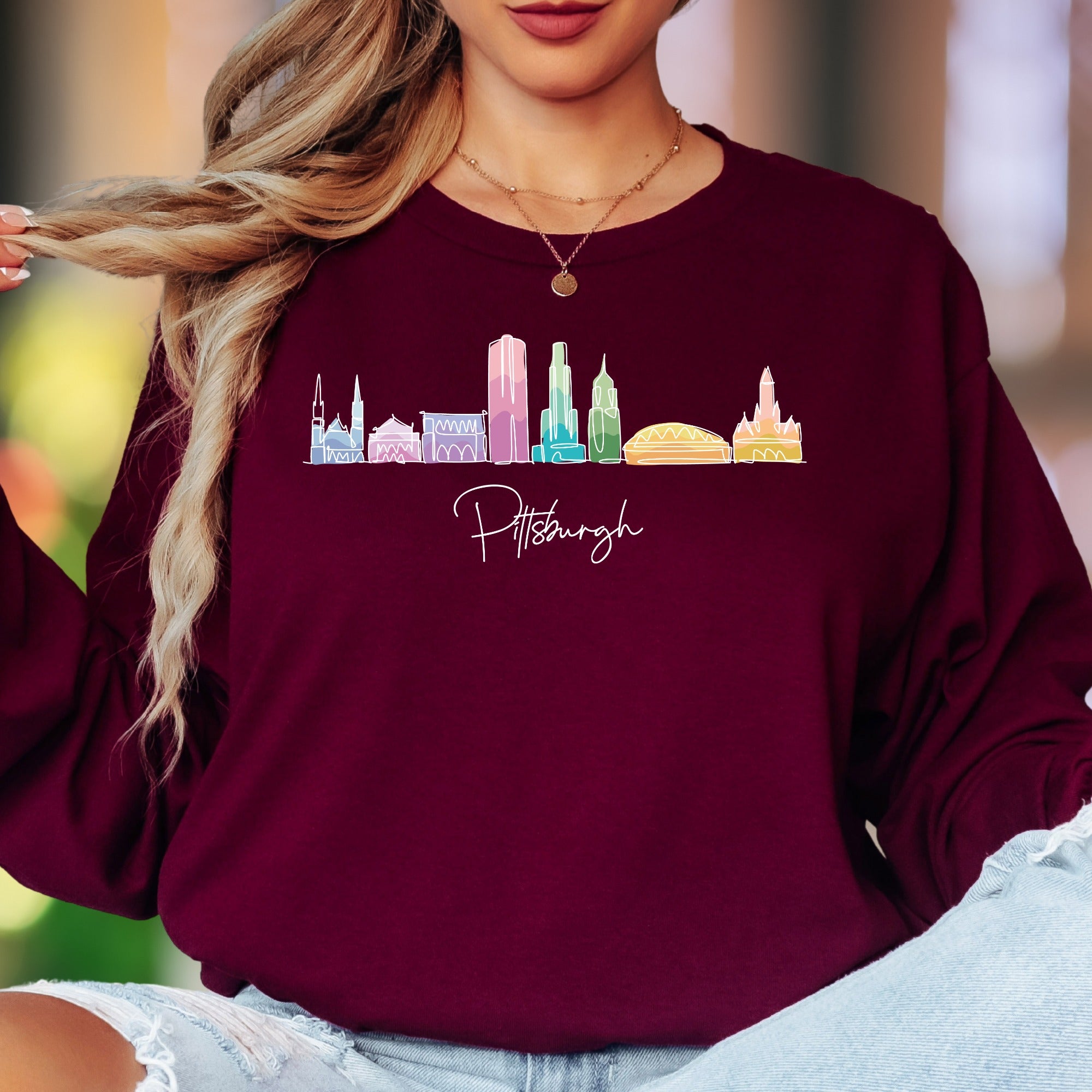 "Philadelphia" | Skyline Line Art Unisex Adult Long Sleeve T-Shirt | City Pride Apparel