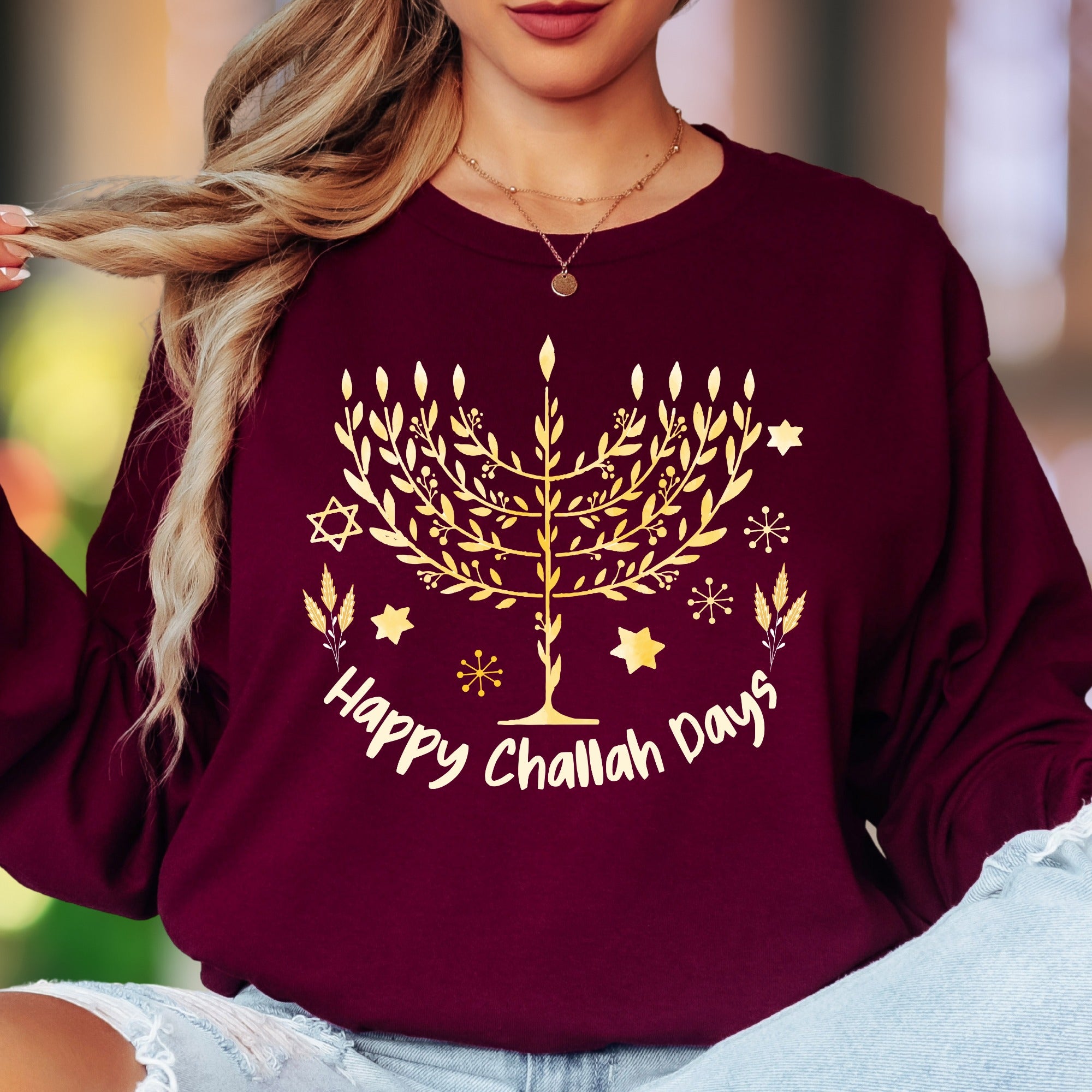 "Happy Challah Days" | Festive Menorah Unisex Adult Long Sleeve T-Shirt | Holiday Lifestyle