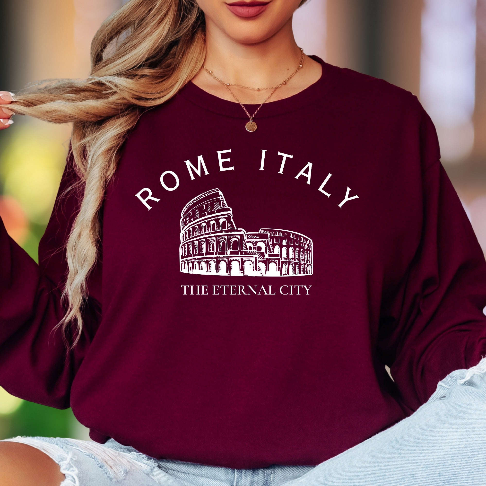 "Rome Italy The Eternal City" | Vintage Colosseum Unisex Adult Long Sleeve T-Shirt | Travel & Lifestyle