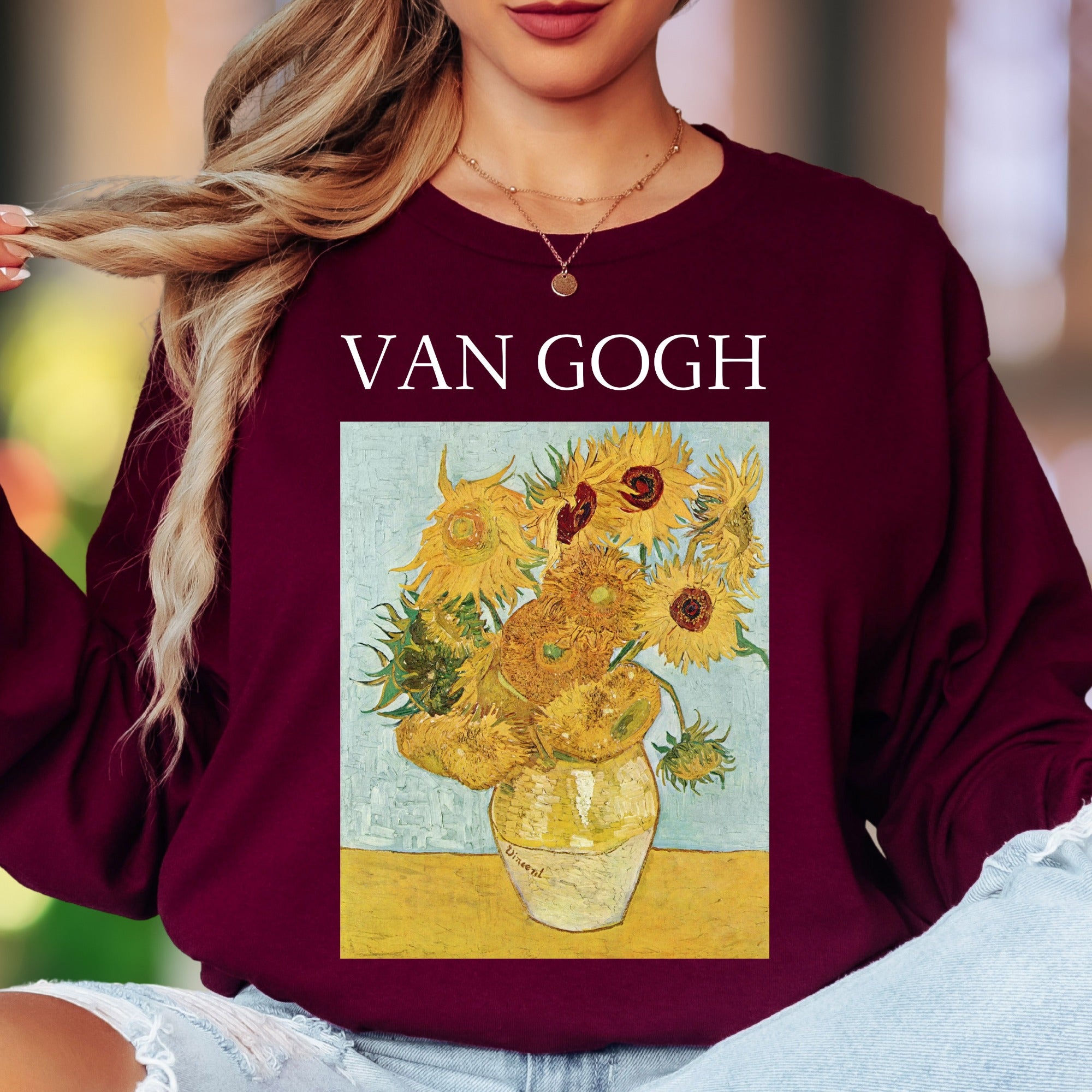 "Van Gogh Sunflowers" | Artistic Vintage Unisex Adult Long Sleeve T-Shirt | Art Lover Apparel