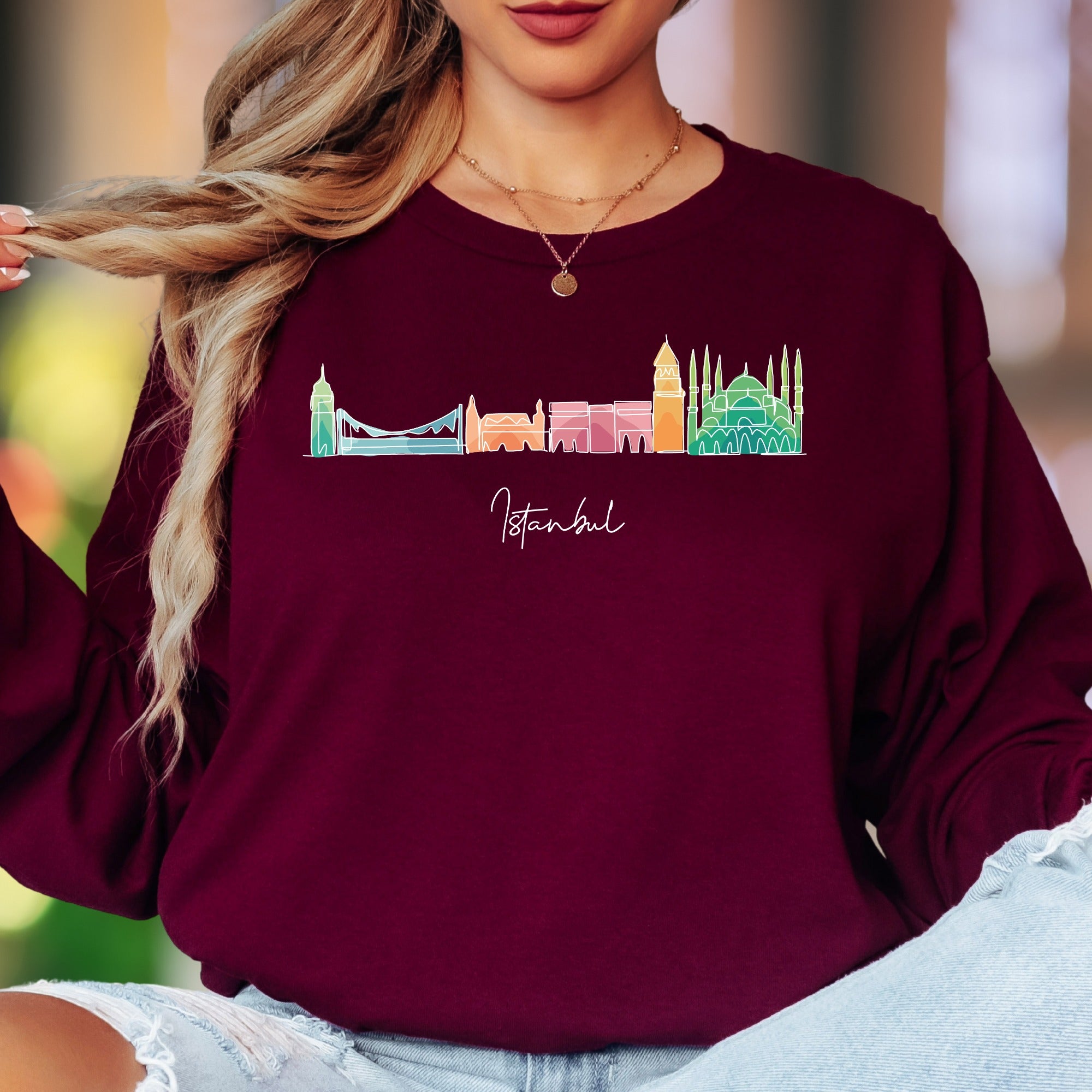 "Istanbul" | Minimal Cityscape Unisex Adult Long Sleeve T-Shirt | Travel & Culture Lifestyle