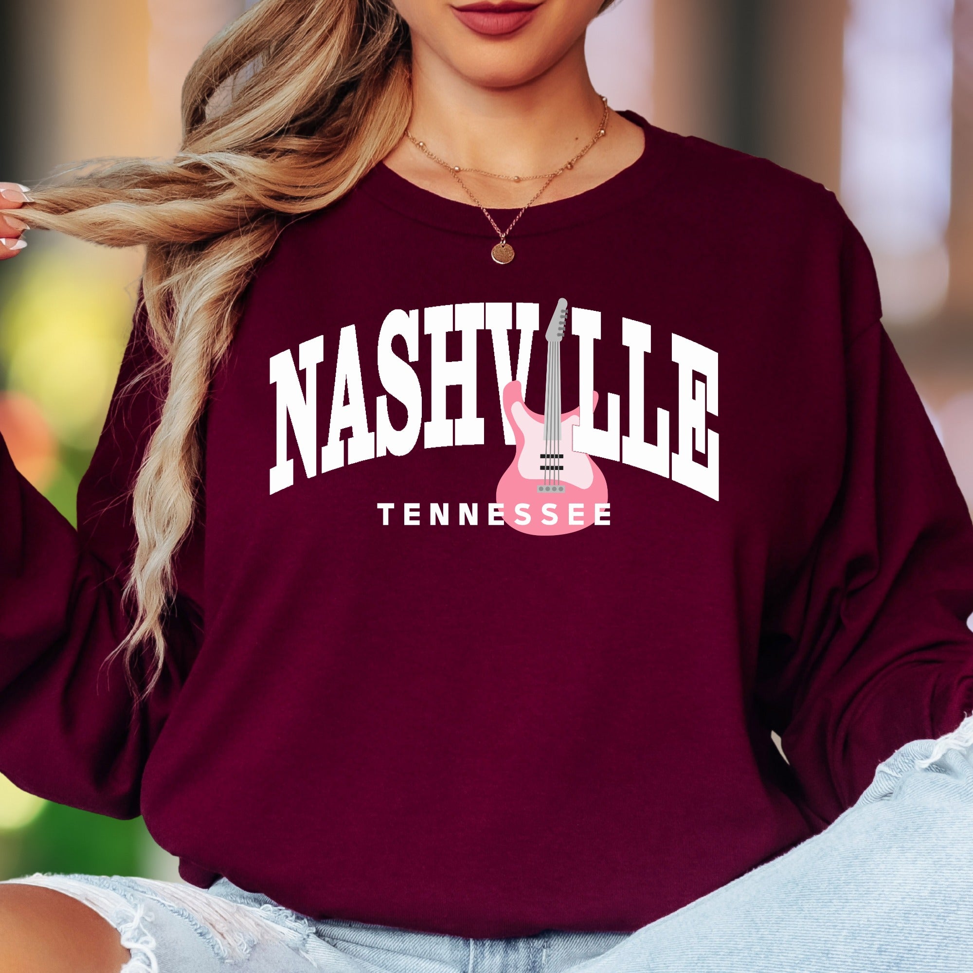 "NASHVILLE TENNESSEE" | Retro Streetwear Unisex Adult Long Sleeve T-Shirt | Music City Lifestyle