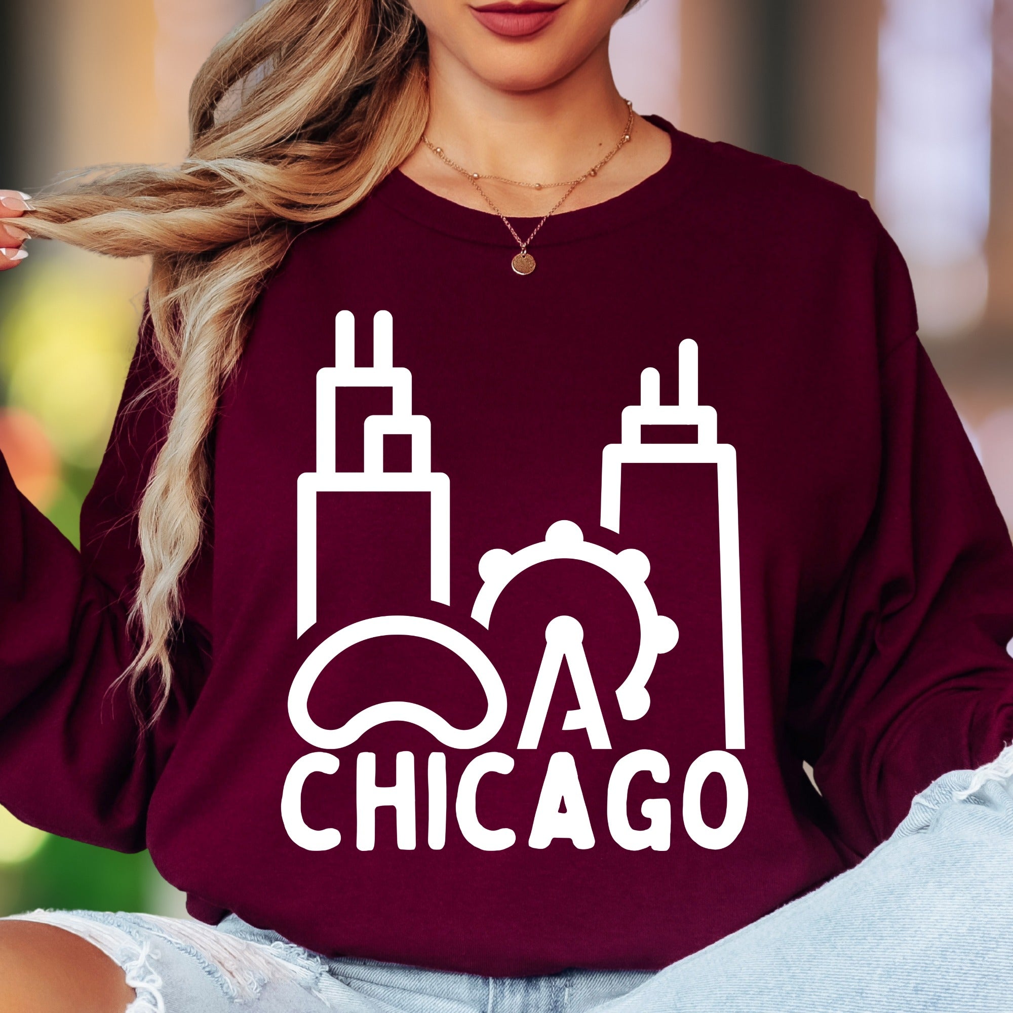 "CHICAGO" | Minimal Skyline Unisex Adult Long Sleeve T-Shirt | City Pride