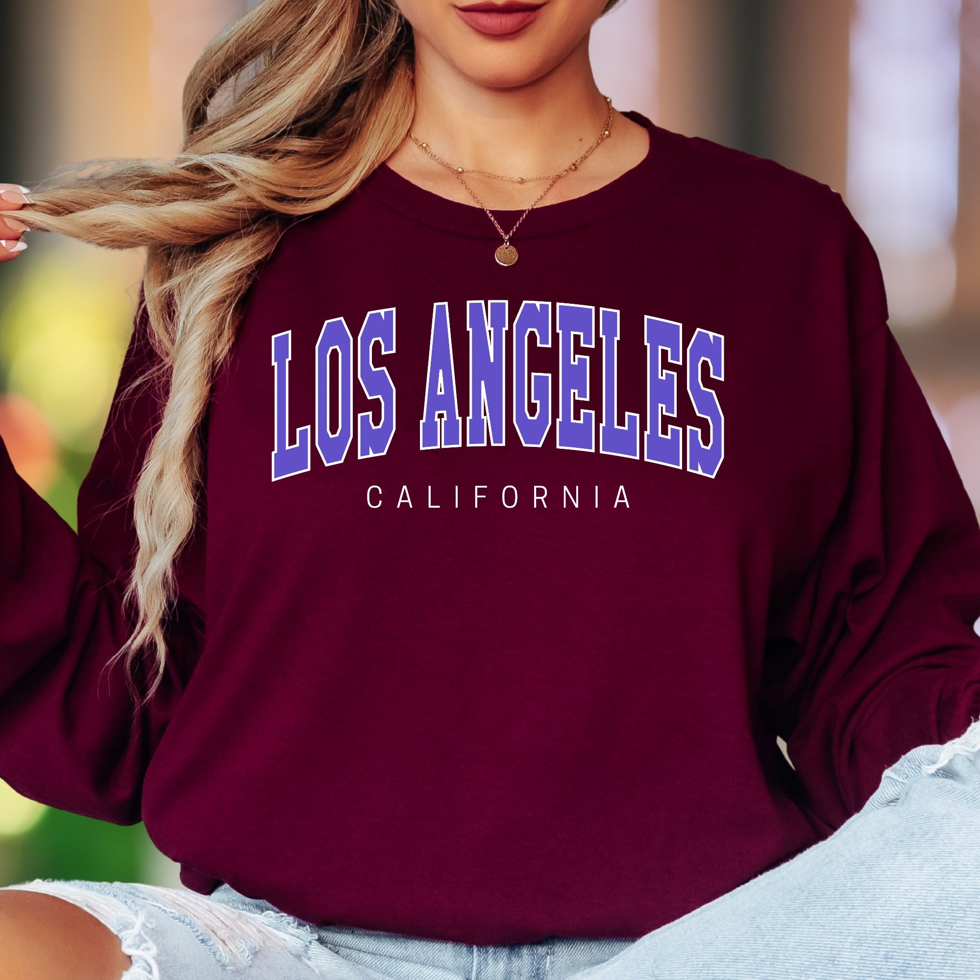 "Los Angeles California" | Collegiate Typography Unisex Adult Long Sleeve T-Shirt | West Coast Lifestyle
