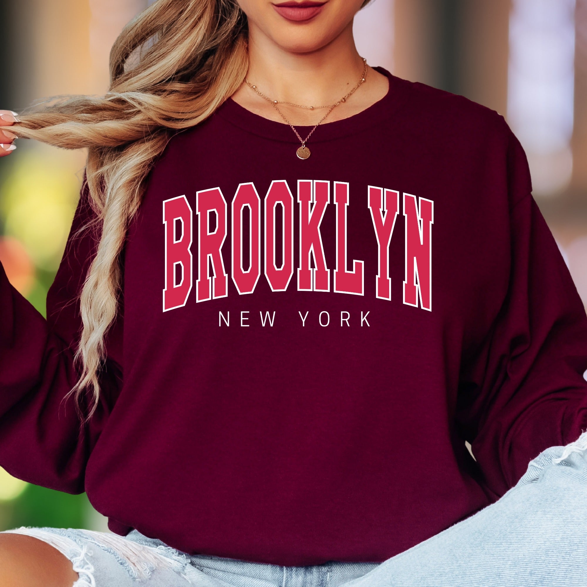 "BROOKLYN NEW YORK" | Retro College Font Unisex Adult Long Sleeve T-Shirt | City Pride Streetwear