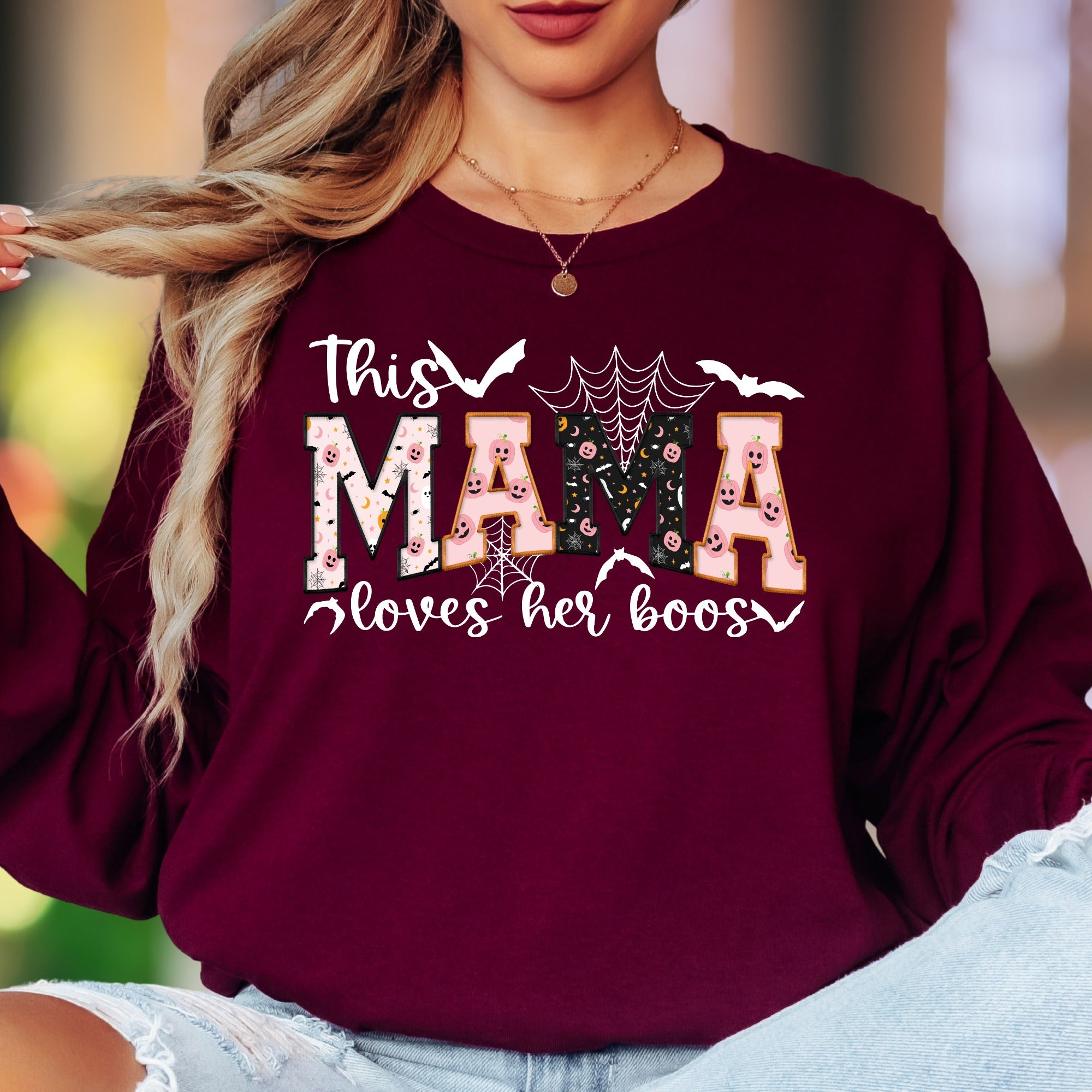 "This Mama Loves Her Boos" | Halloween Spooky Unisex Adult Long Sleeve T-Shirt | Festive Mommy Lifestyle