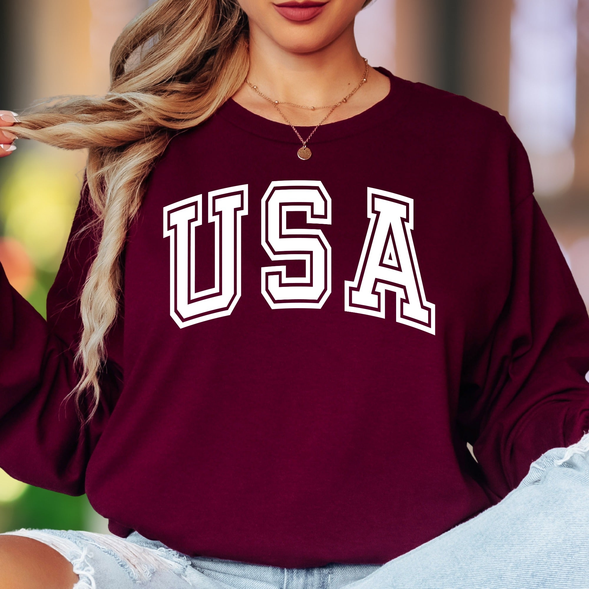"USA" | Bold Typography Unisex Adult Long Sleeve T-Shirt | Patriotic Lifestyle