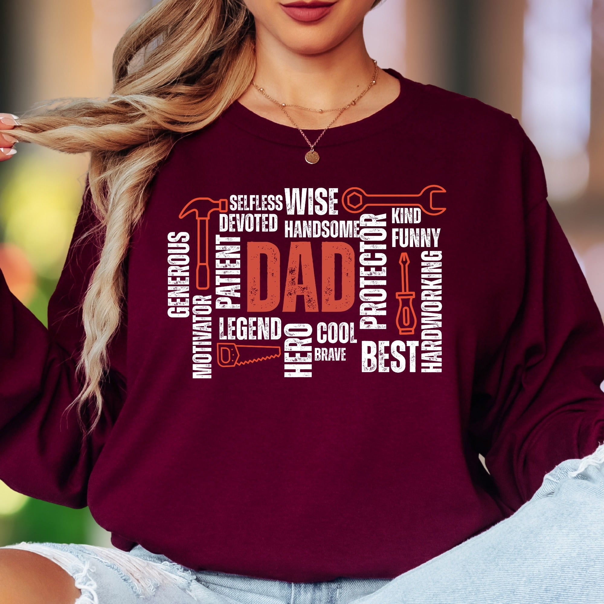 "DAD" Word Cloud | Typography Unisex Adult Long Sleeve T-Shirt | Father's Day Gift