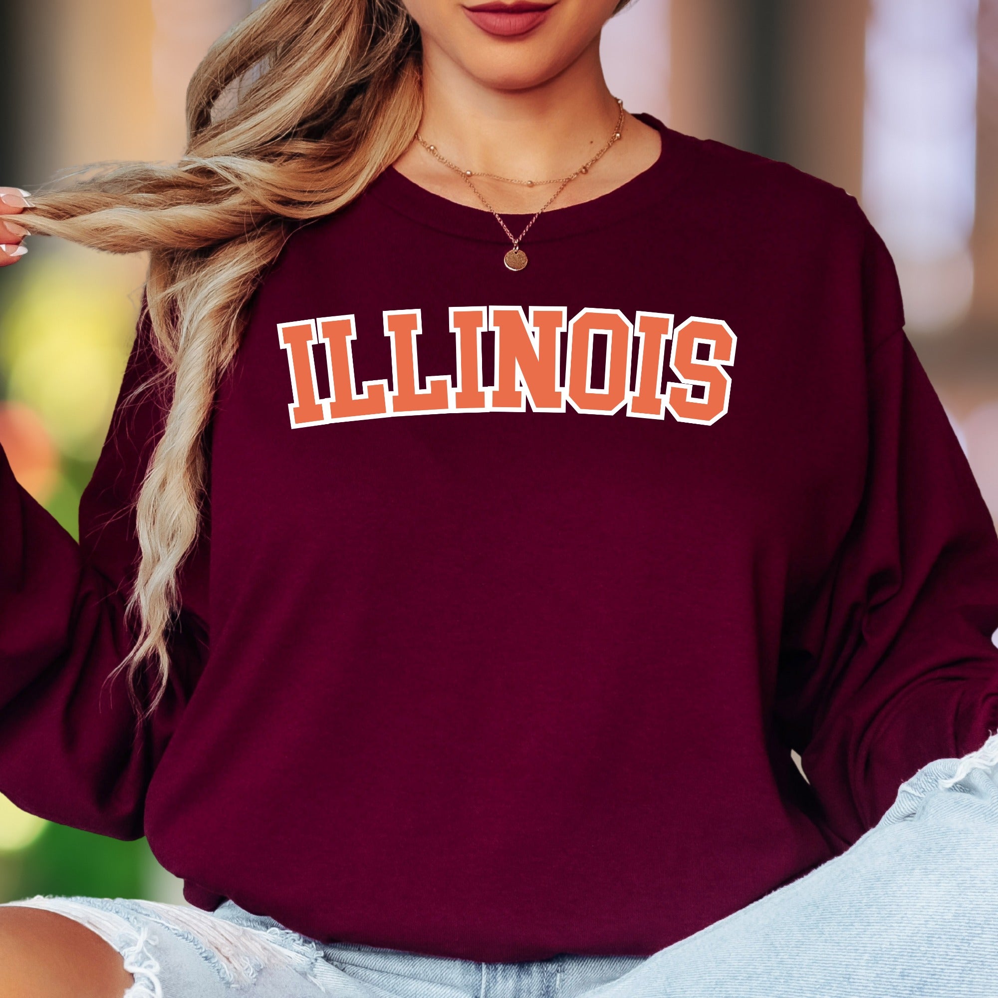 "ILLINOIS" | Collegiate Style Unisex Adult Long Sleeve T-Shirt | Classic Fanwear