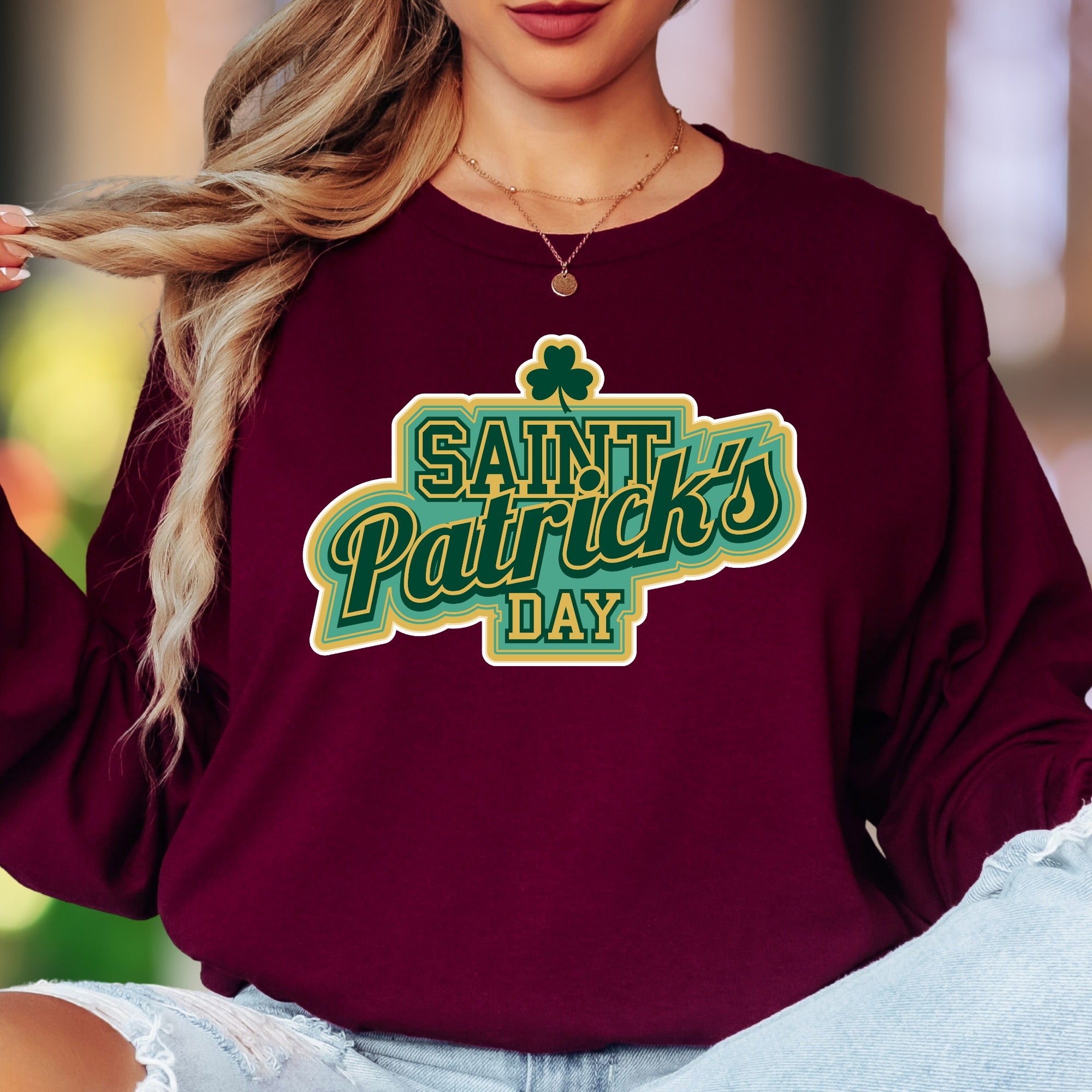 "Saint Patrick's Day" | Retro Typography Unisex Adult Long Sleeve T-Shirt | Festive Celebration