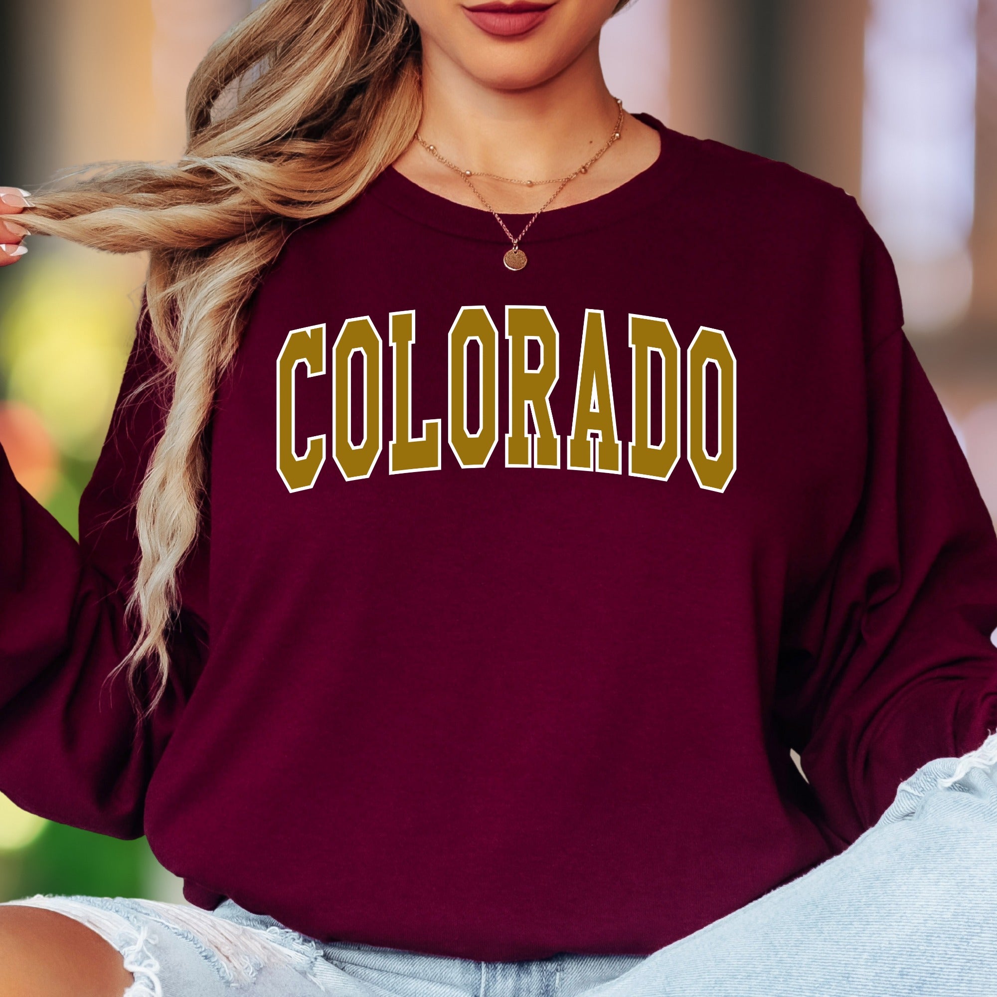 "Colorado" | Bold Typography Unisex Adult Long Sleeve T-Shirt | State Pride Main image