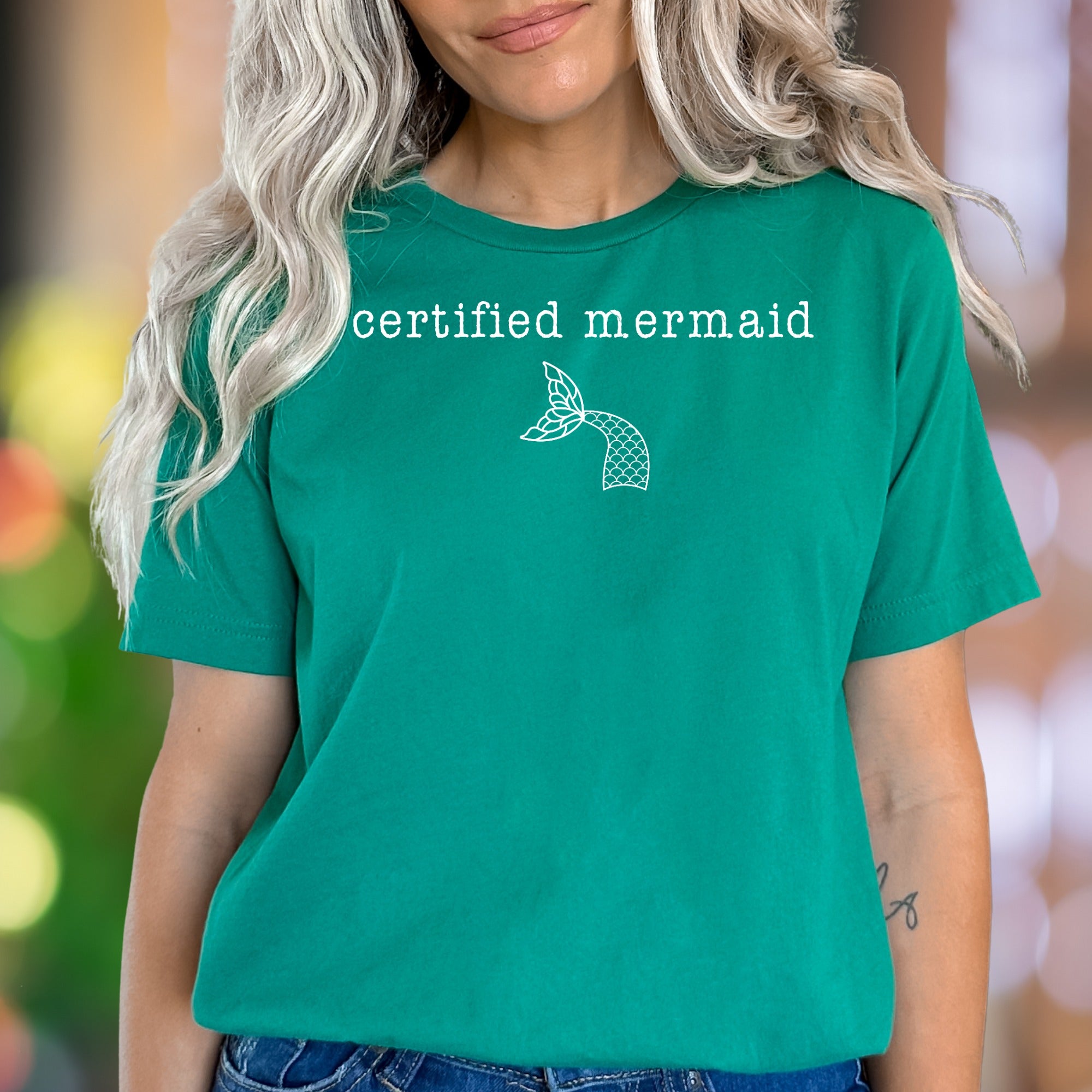 "certified mermaid" | Minimal Typography Unisex Adult T-Shirt | Playful Coastal Lifestyle