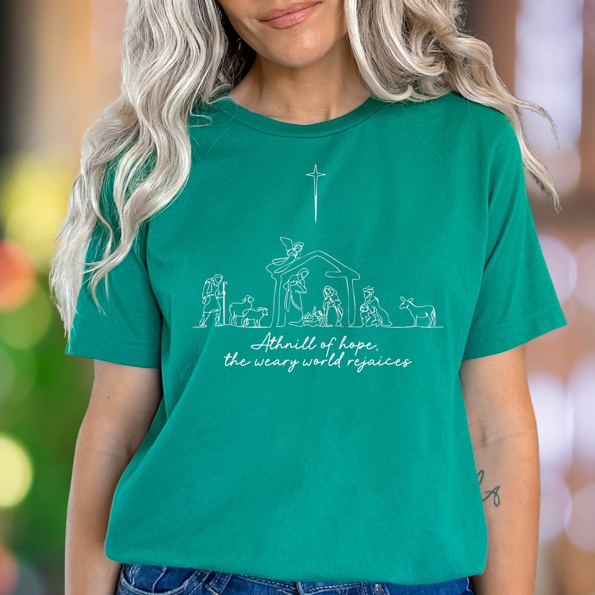 "A thrill of hope, the weary world rejoices" | Minimal Nativity Unisex Adult T-Shirt | Holiday Lifestyle