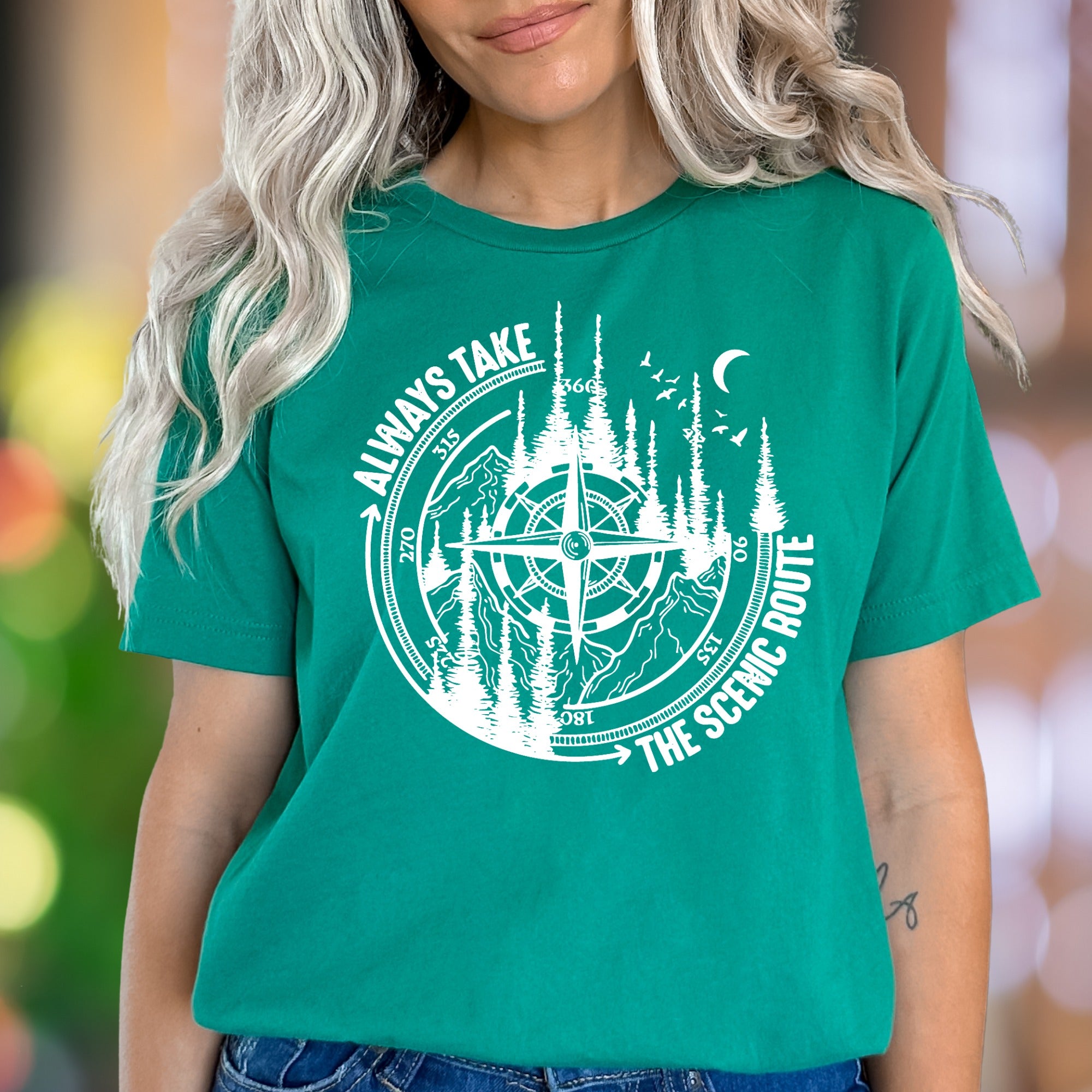 "Always Take The Scenic Route" | Nature Compass Unisex Adult T-Shirt | Outdoor Lifestyle