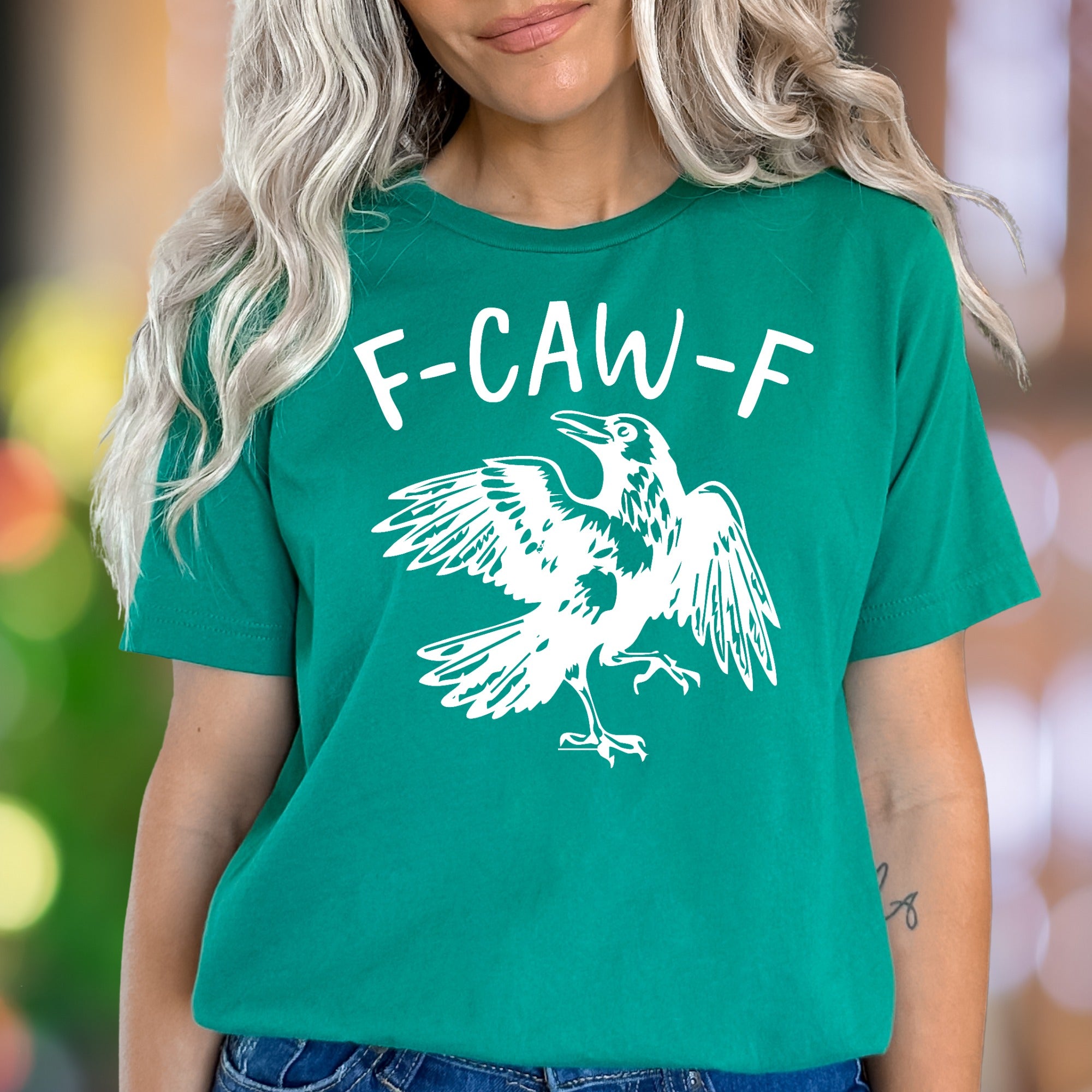 "F-CAW-F" | Funny Crow Graphic Unisex Adult T-Shirt | Humorous Animal Lover