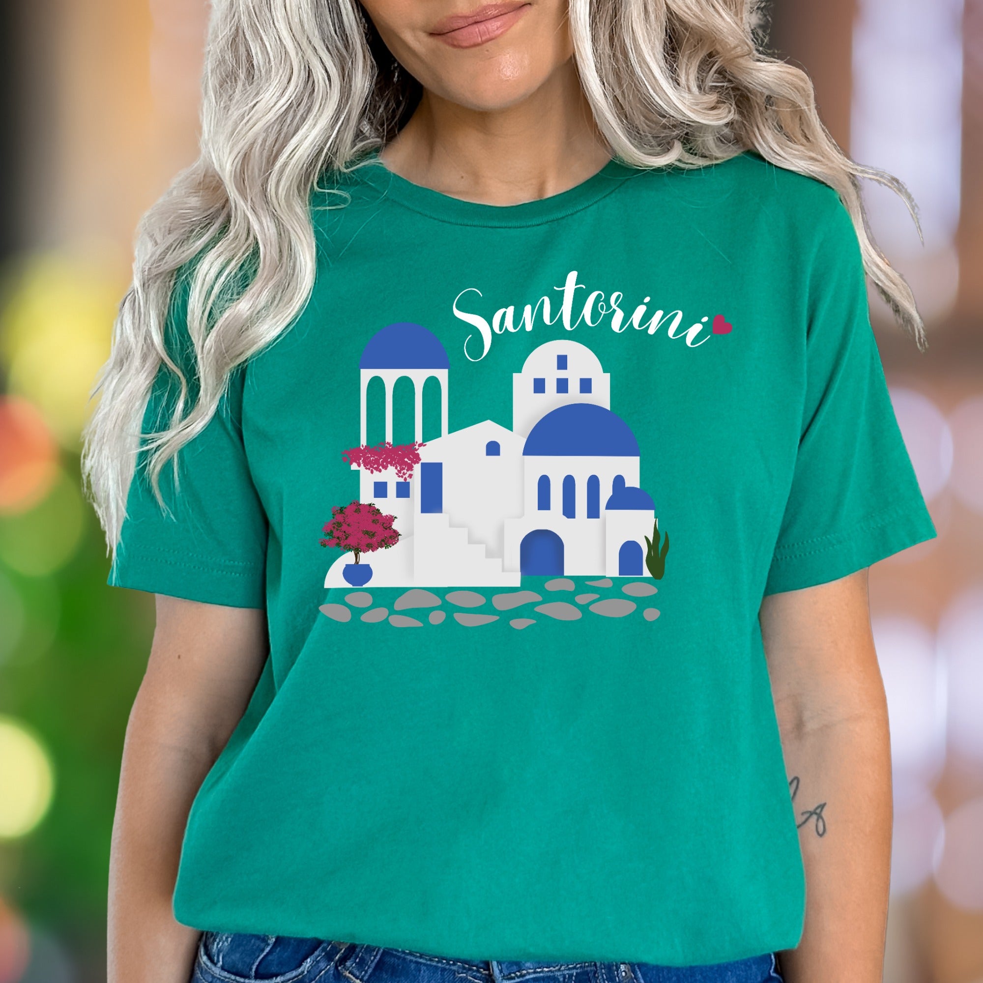 "Santorini" | Illustrated Graphic Unisex Adult T-Shirt | Travel & Wanderlust